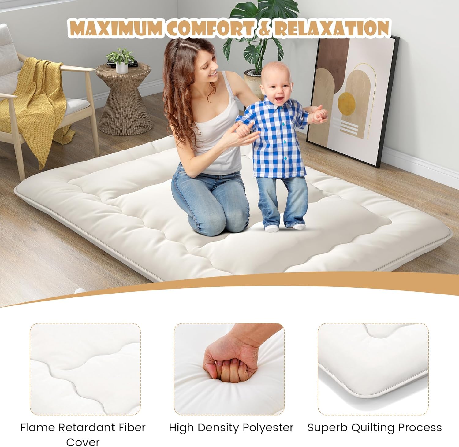 Giantex Colchón japonés de futón, colchón enrollable de tatami con funda lavable y bolsa de transporte, almohadilla de dormir plegable y portátil