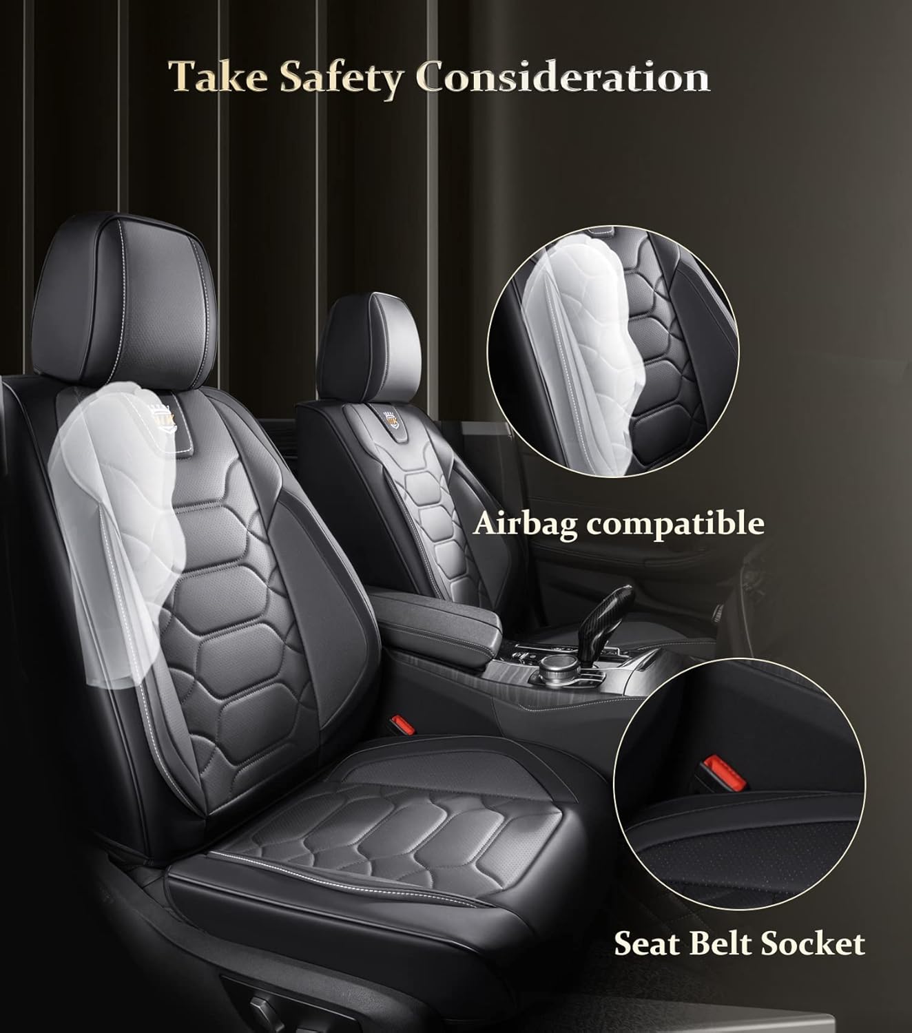 Wekar WK-009 – Fundas de asiento de automóvil de piel napa para 5 asientos, fundas de asiento delantero y trasero, funda de cojín impermeable para