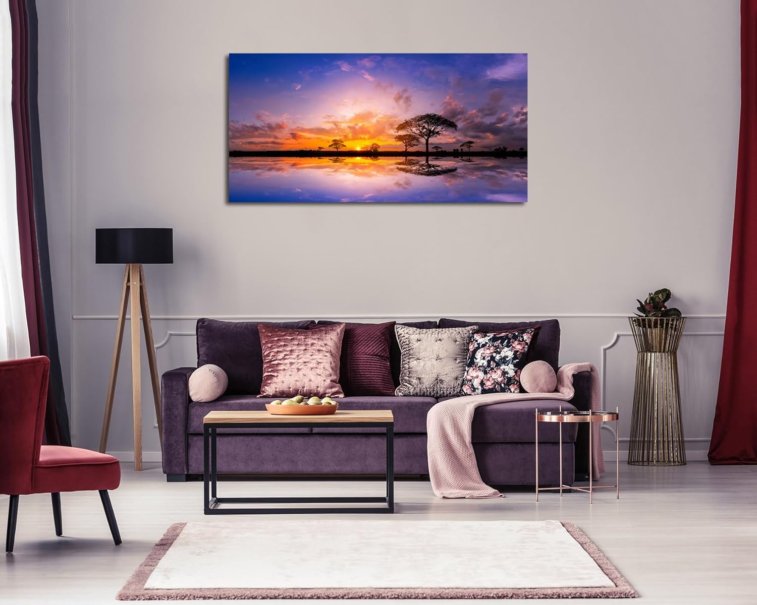 Aibonnly Lienzo decorativo para pared, 1 pieza, diseño de árbol, reflexión, paisaje, póster enmarcado y estirado, listo para colgar, para sala de