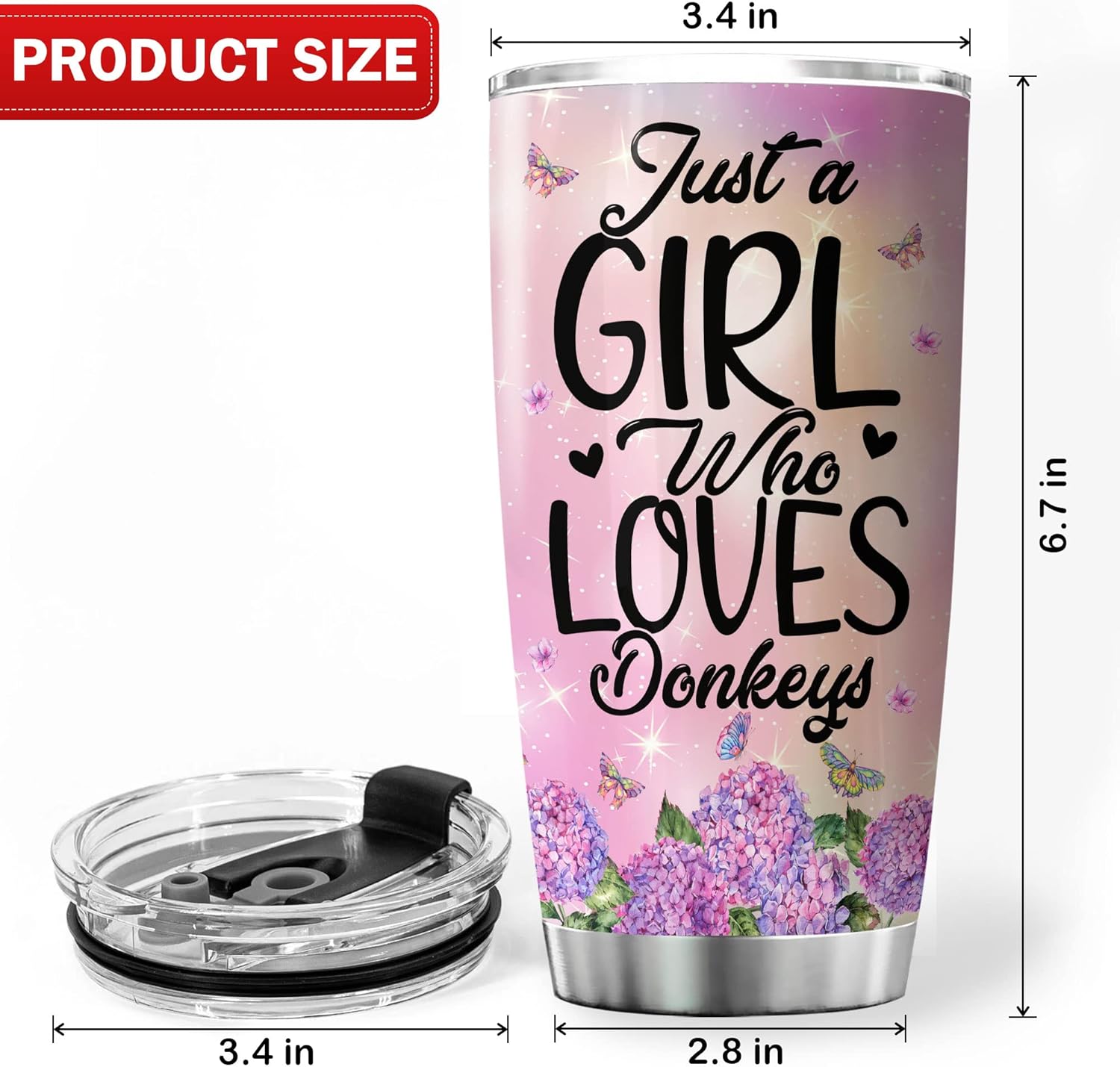 Vaso personalizado con texto en inglés Just A Girl Who Loves Donkeys (Just A Girl Who Loves Donkeys), bonito regalo con temática de animales de