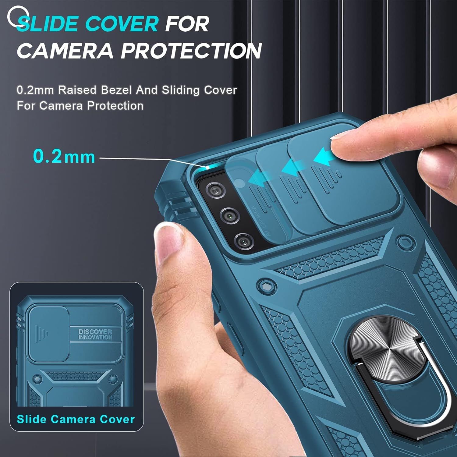 LeYi Funda para teléfono Samsung A02S funda para teléfono A02S con cubierta deslizante para cámara + 2 paquetes protector de pantalla, funda de