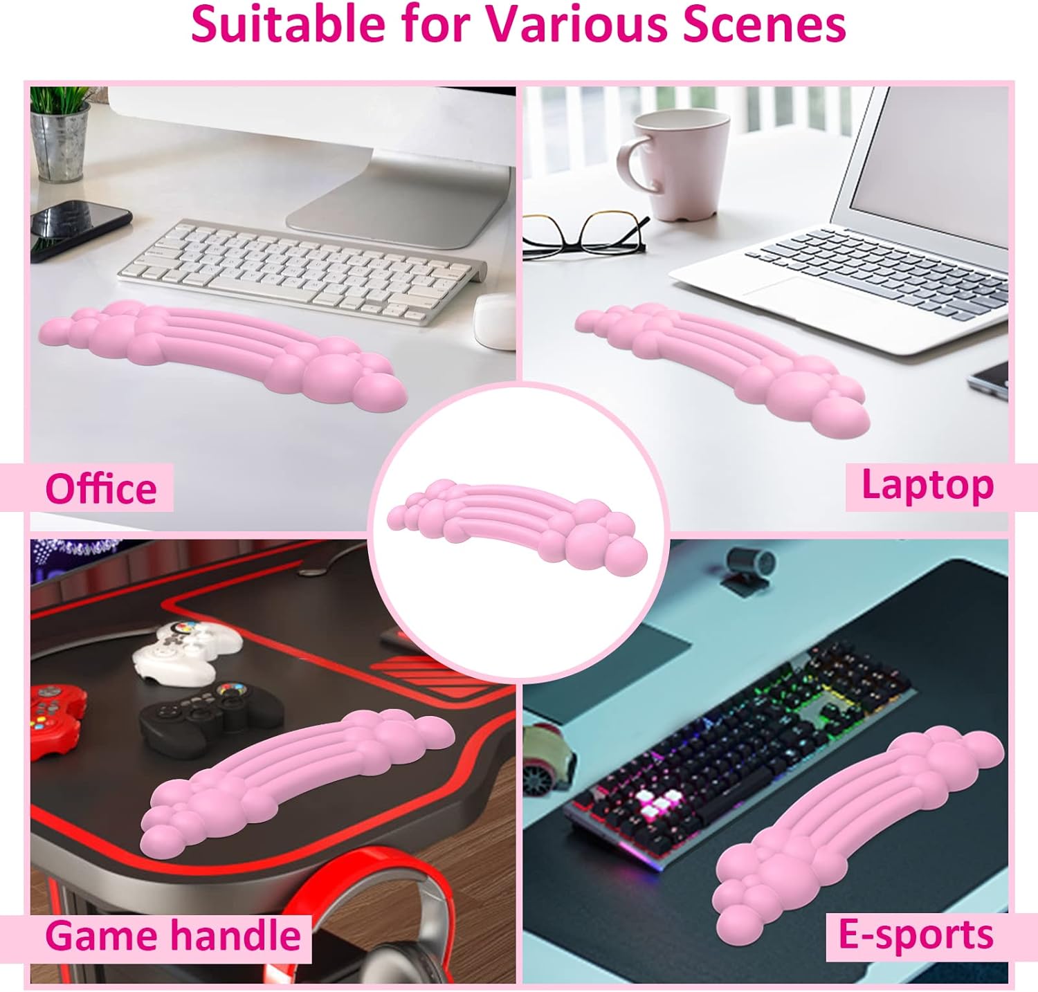 Cloud – Teclado con reposamuñecas y reposamuñecas, de piel sintética, espuma viscoelástica suave de silicona con forma ergonómica de arcoíris