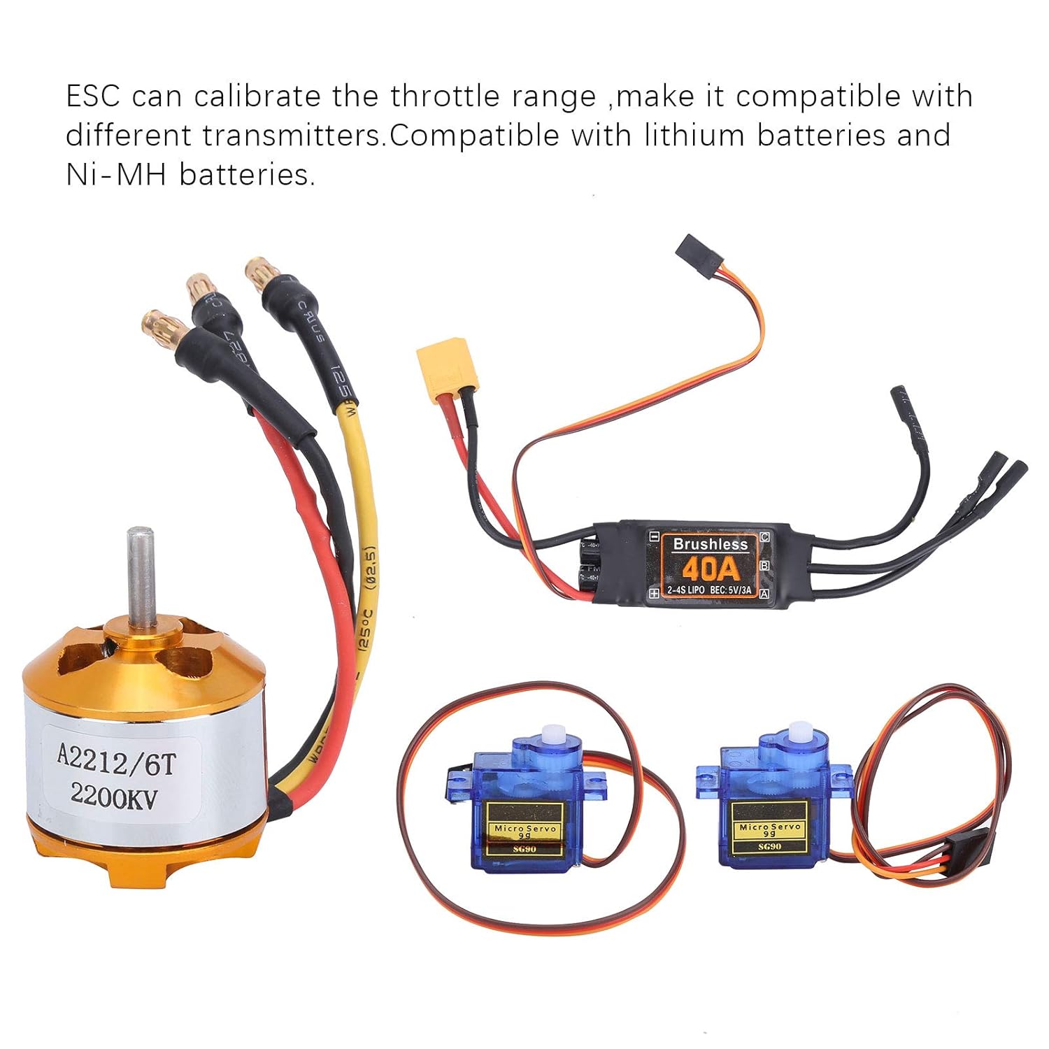 Kit de motor eléctrico, SG90 servo 2212 KV2200 motor sin escobillas, kit de accesorios de hélice 6035 para motor de avión Rc, kit combinado de