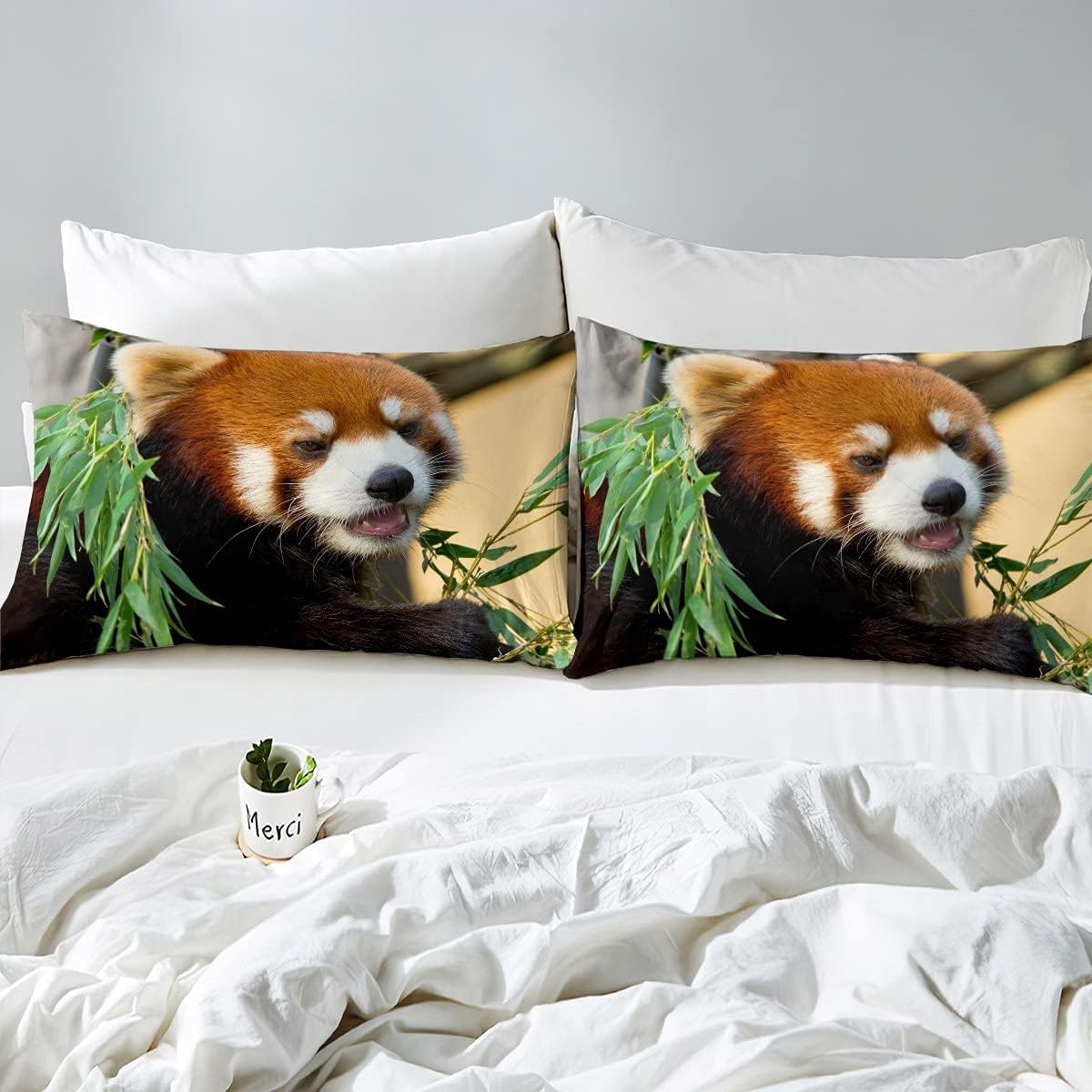 Feelyou Juego de sábanas de panda rojo con bonito diseño de animales para niños, niñas, adolescentes, estampado de hojas de panda rojo, juego de