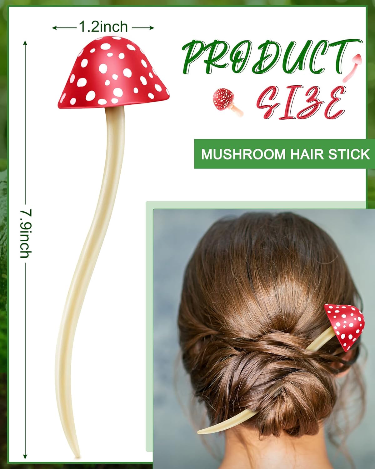 Taiyin 2 palillos de pelo de Navidad con forma de hongo para cabello largo, palillos chinos para mujeres y niñas, palillos para el cabello para