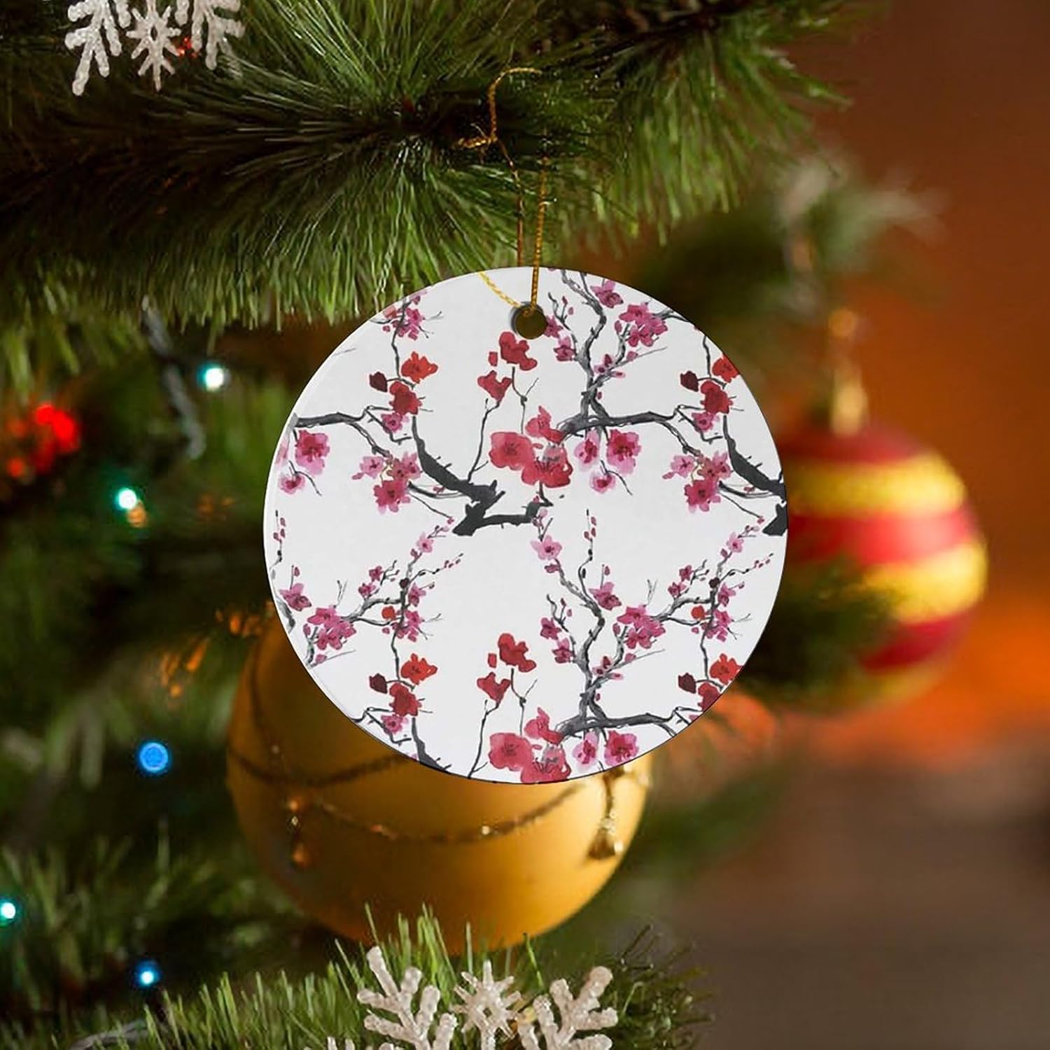 Adornos de Navidad de cerámica 2023 para niños, amantes y amigos, adorno colgante de doble cara de 2.8 pulgadas con caja, recuerdo redondo, elegante