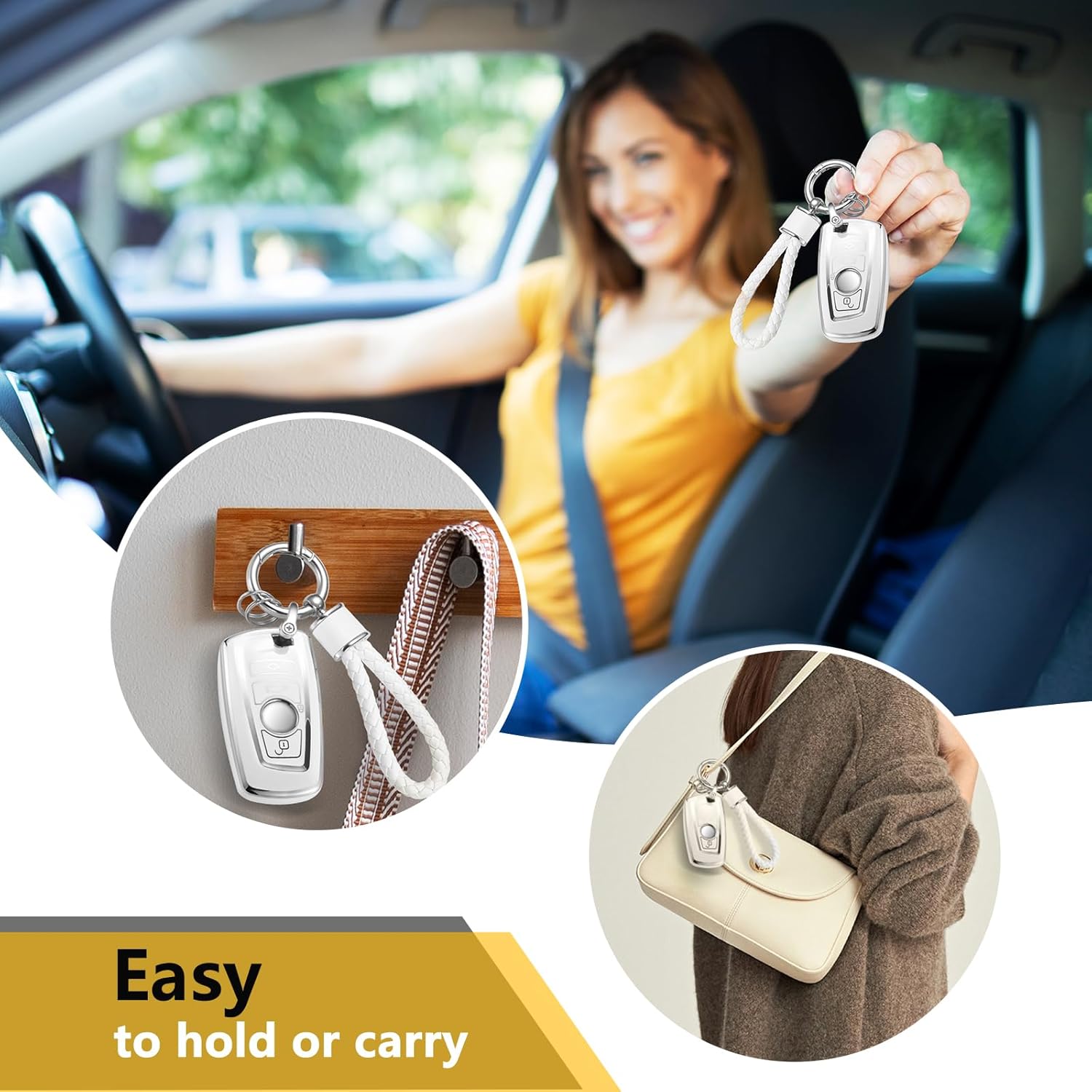 CTRINEWS Funda para llavero BMW con llavero de cuerda trenzada de metal para accesorios BMW, funda suave mejorada para llave clásica BMW Smart