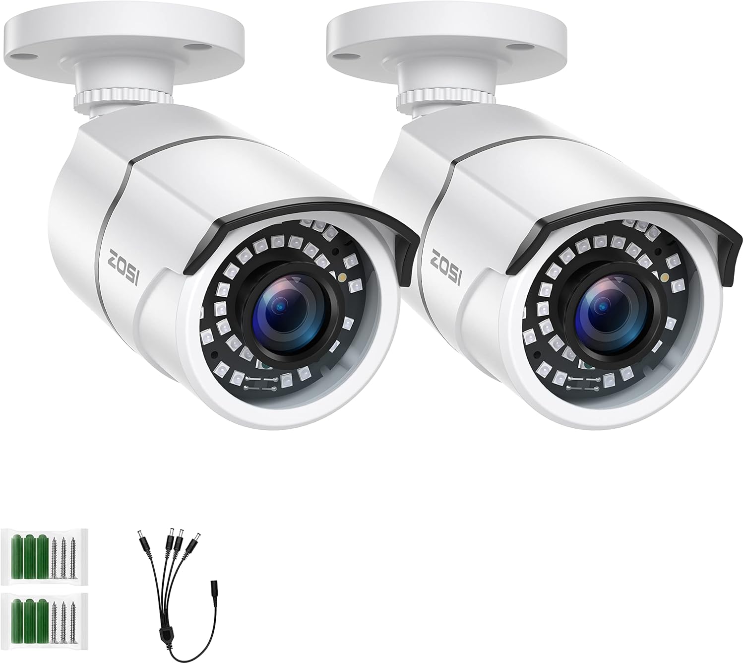 ZOSI Paquete de 2 cámaras de seguridad de 1080p para exteriores (híbrida 4 en 1 HD-CVITVIAHD960H CVBS analógica), 36 LED, visión nocturna IR de 120