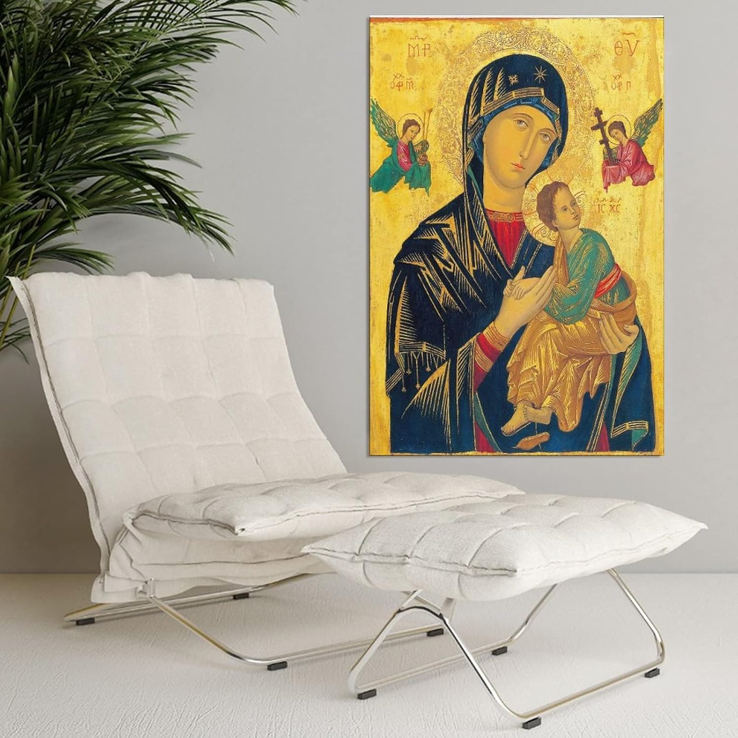 JINGZ Póster en lienzo con texto en inglés “Perpetual Help Madre de Dios” Virgen María para decoración de pared, pintura para sala de estar,