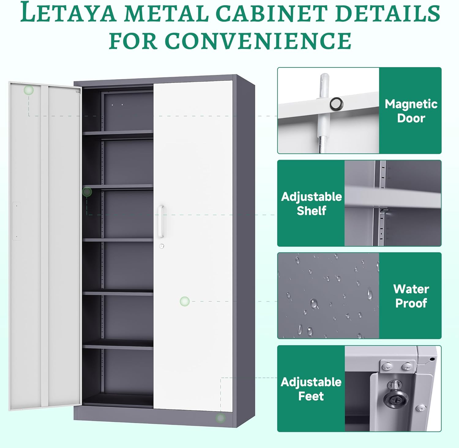 Letaya – Armario de almacenamiento de metal con puerta de cerradura, estante ajustable de 71 pulgadas para oficina, hogar, escuela, armario de