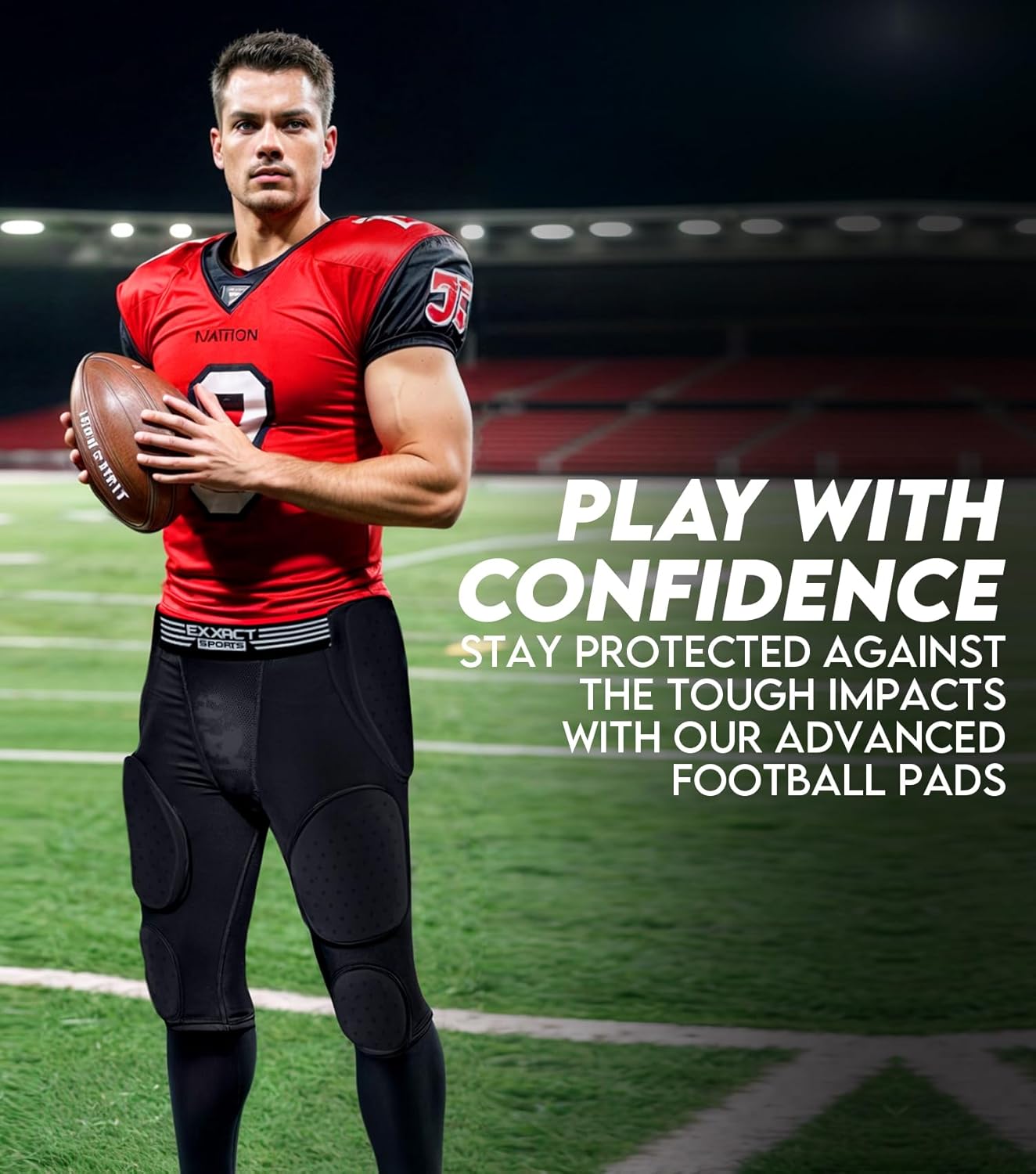 Exxact Sports Battle 7-Pad Football Girdle for Men & Boys – Finest Padded Compression Shorts, Mens Girdle Football with Cup Pocket, Adult & Youth