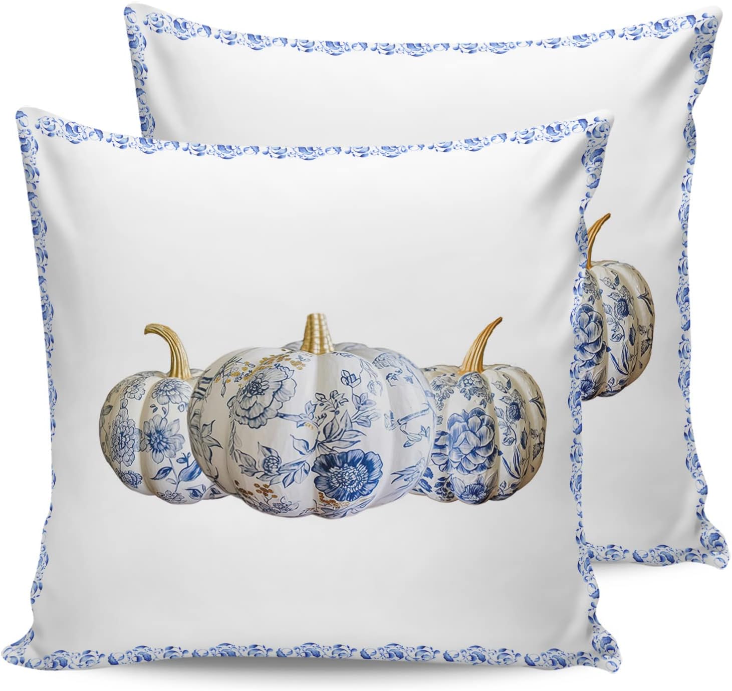 Chinoiserie – Juego de 2 fundas de almohada de porcelana impermeables para sofá, fundas de almohada decorativas de cosecha de otoño y verduras de 18