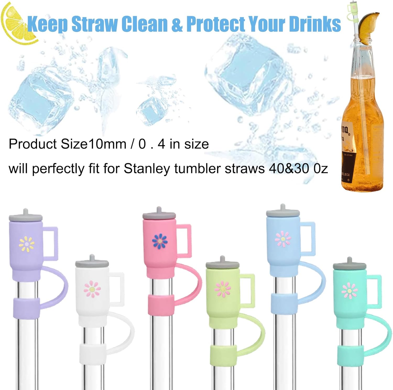 GLBEAR 6 tapas de popote para copa Stanley, cubierta de popote de silicona compatible con vaso Stanley de 30 y 40 onzas con asa, tapa de 0.394 in