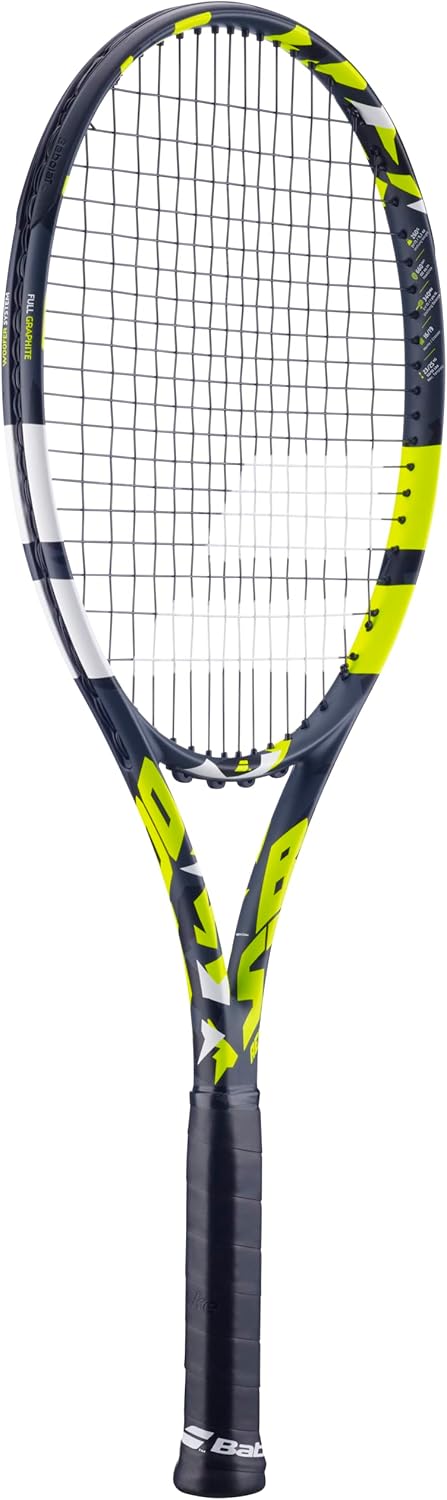 Babolat Boost Aero – Raqueta de tenis (amarillo) ensartada con White Babolat Syn Gut a tensión de rango medio