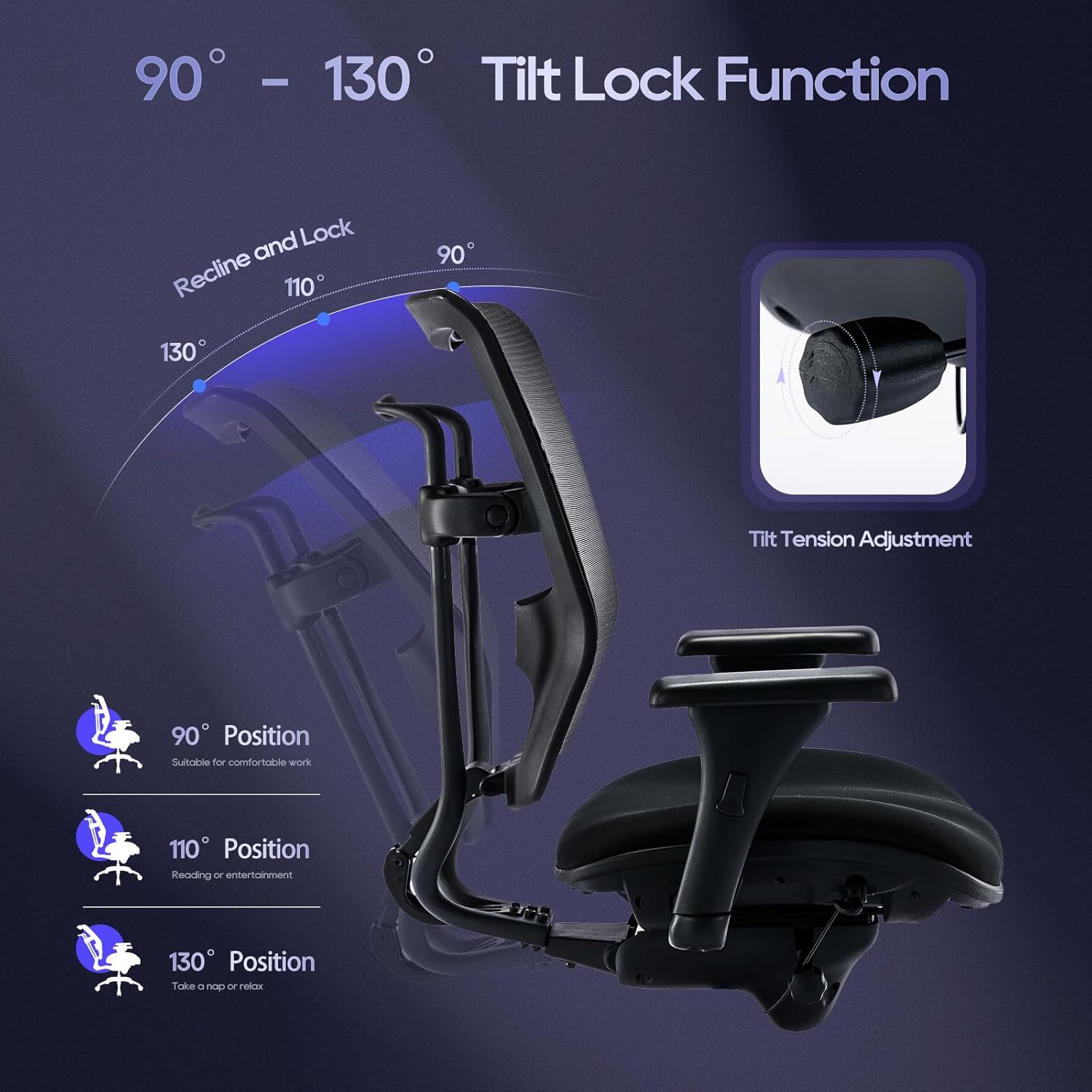 Silla de oficina grande y alta de 450 libras con asiento ancho, silla de malla ergonómica de alta resistencia, escritorio ejecutivo para computadora