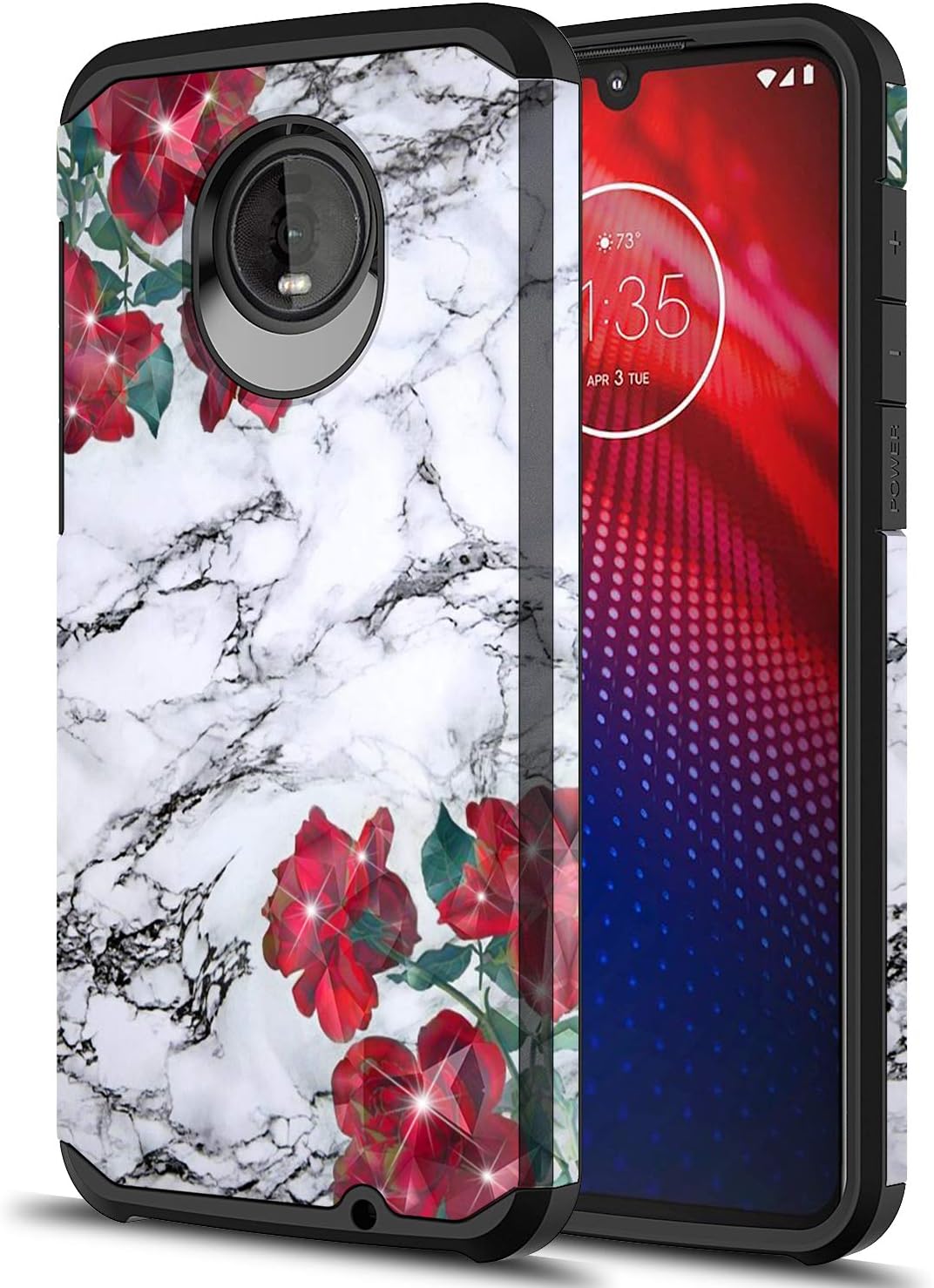 Rosebono – Funda compatible con Motorola Moto Z4Z4 Play, delgada, híbrida, a prueba de golpes, funda de armadura gráfica para Motorola Moto Z4Z4