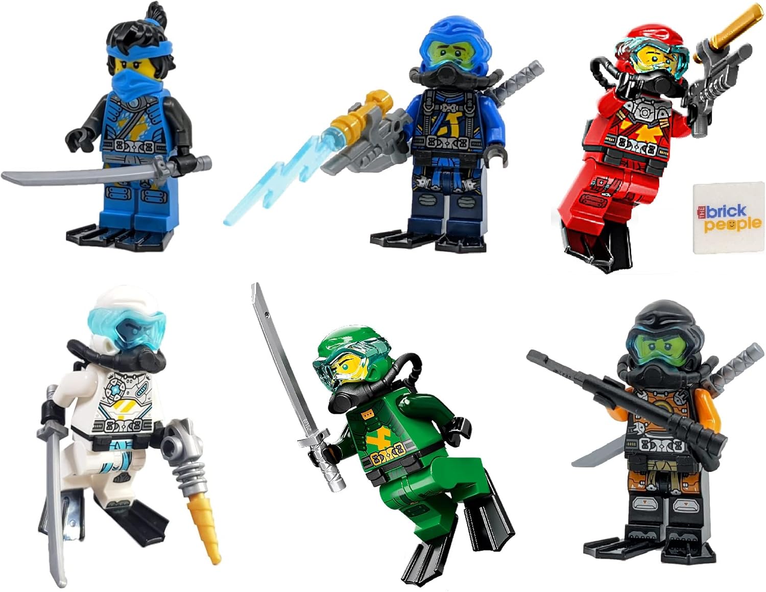 LEGO Paquete combinado de láminas Ninjago Juego de 6 minifguras de buceo Seabound (Lloyd, Jay, Cole, Zane, Kai y NYA)