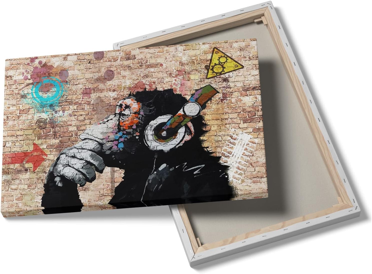 Lienzo decorativo de pared de graffiti, Banksy, impresión artística de monos pensantes con auriculares, pintura artística de arte pop Street