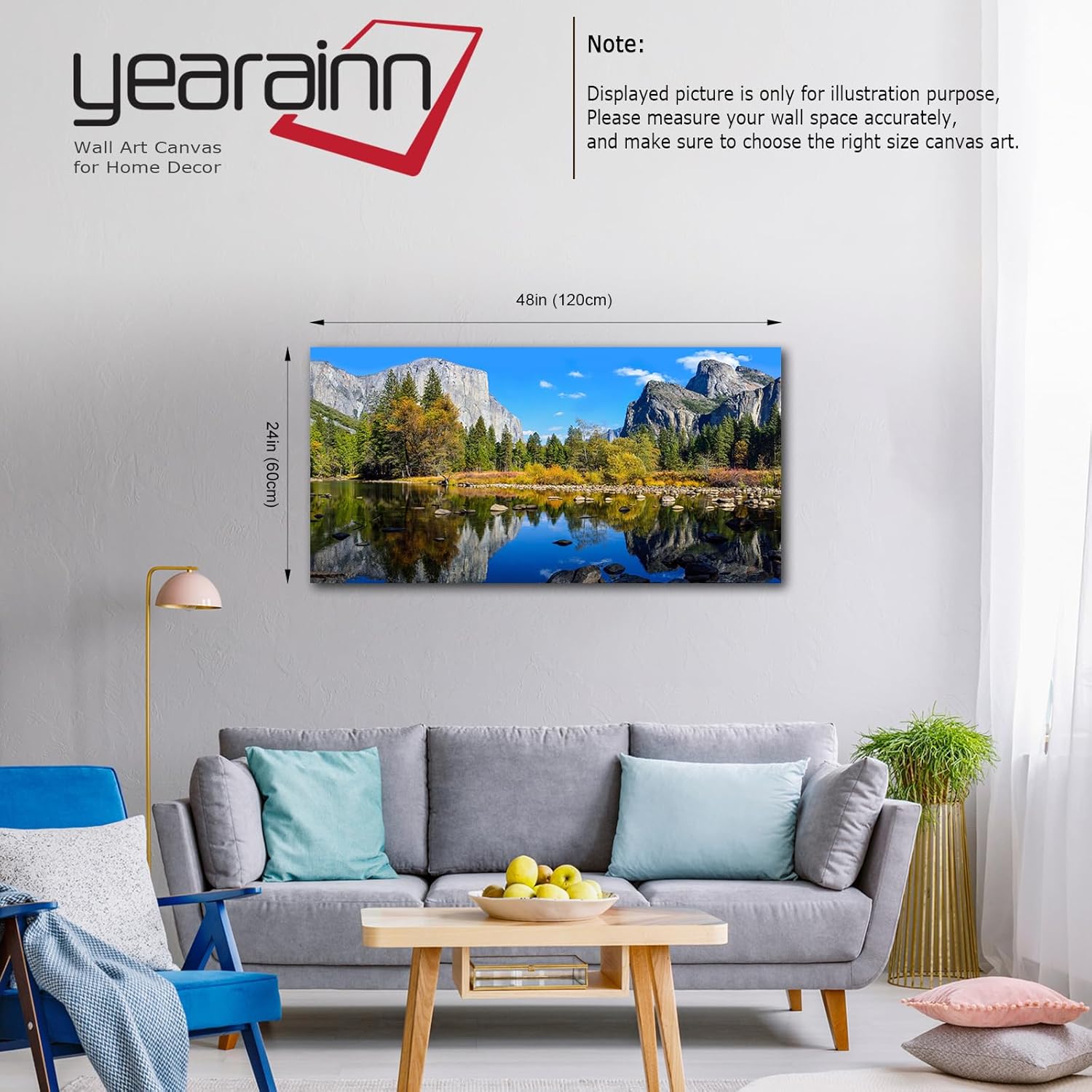 Lienzo grande para pared, paisaje de montaña y lago, arte en lienzo sobre el parque nacional de Yosemite, bosque verde, lago azul, agua, arte