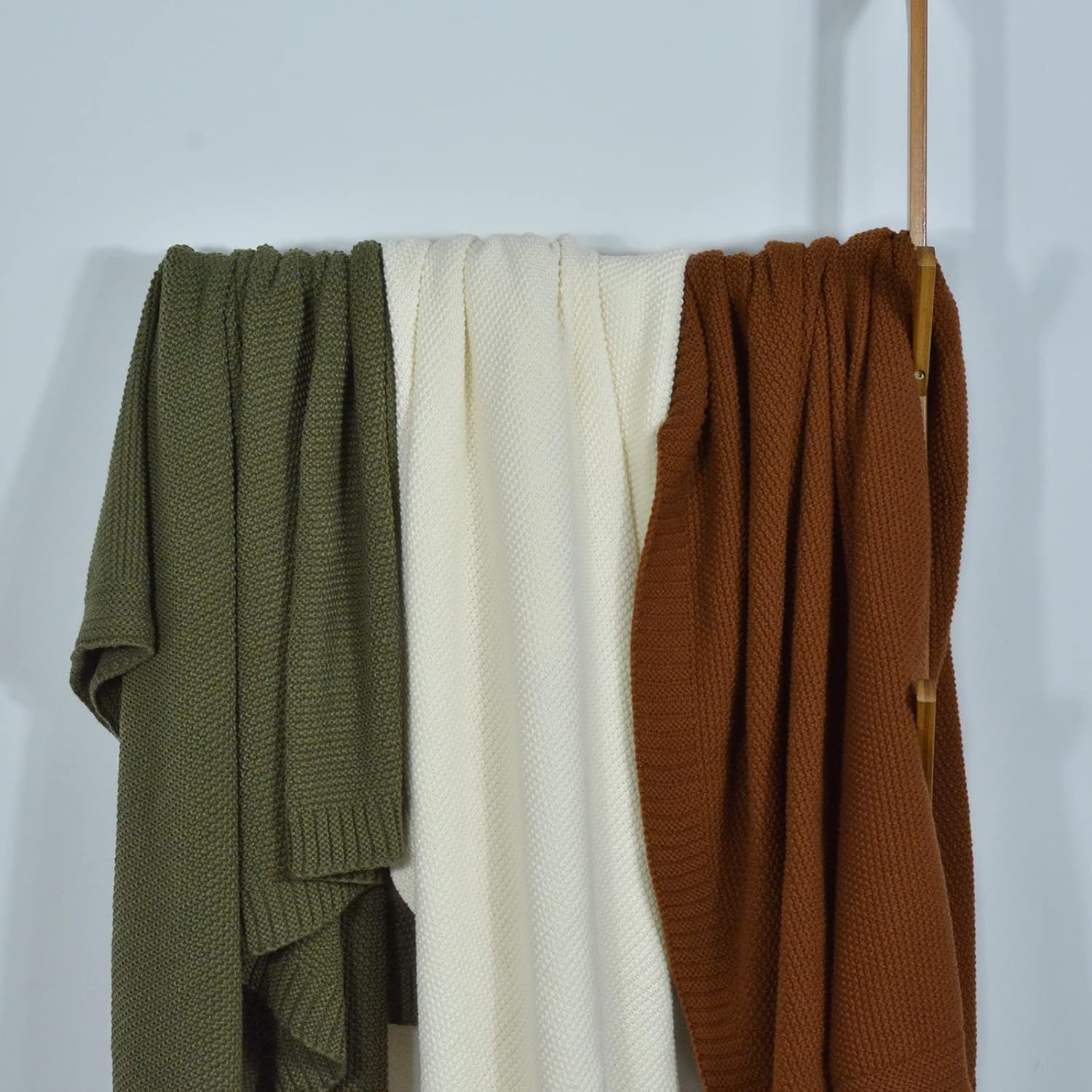 Manta de punto trenzado para sofá, suave, cálida, acogedora, versátil, decorativa, manta de punto para sofá, silla, color verde oliva, 60 x 80