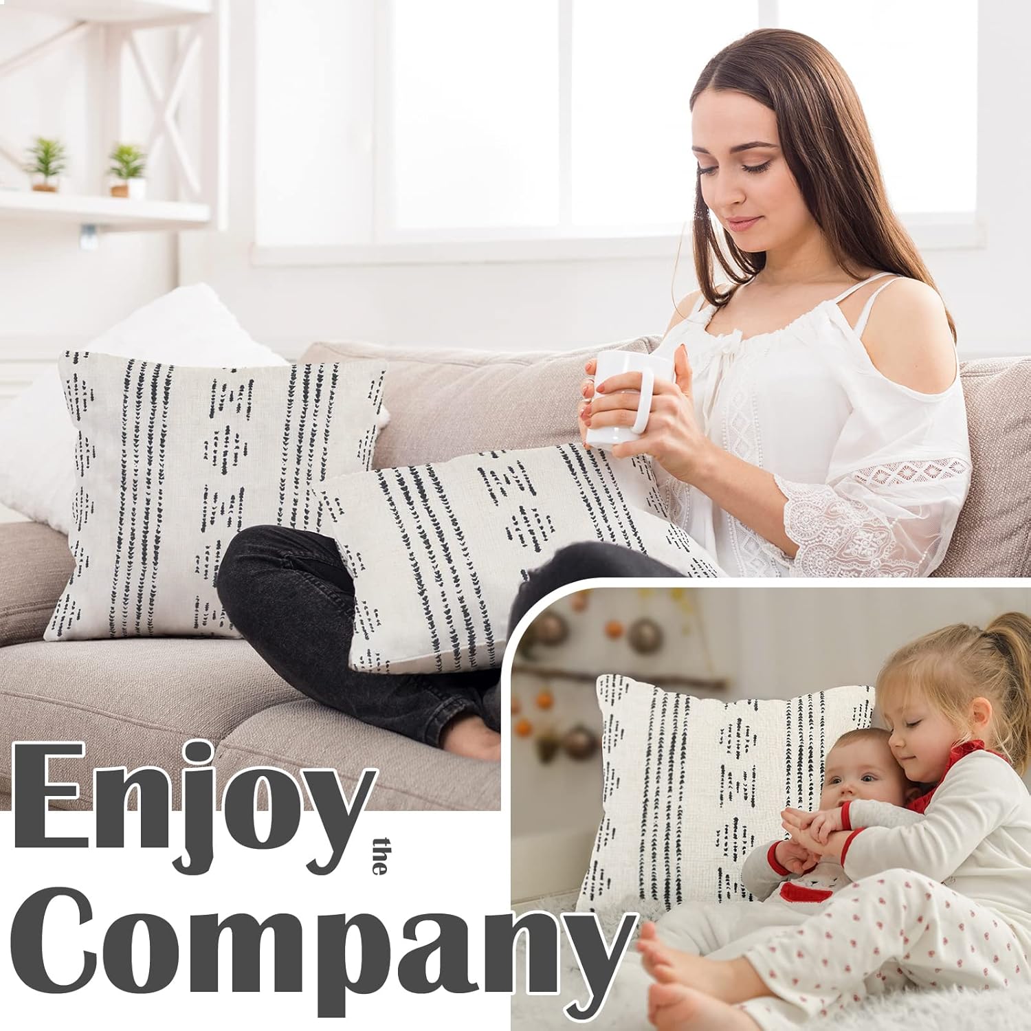 jinchan Juego de 2 fundas de almohada de lino con patrón geométrico de rayas bohemias con textura para sofá, cama, sala de estar, 18 x 18 pulgadas,