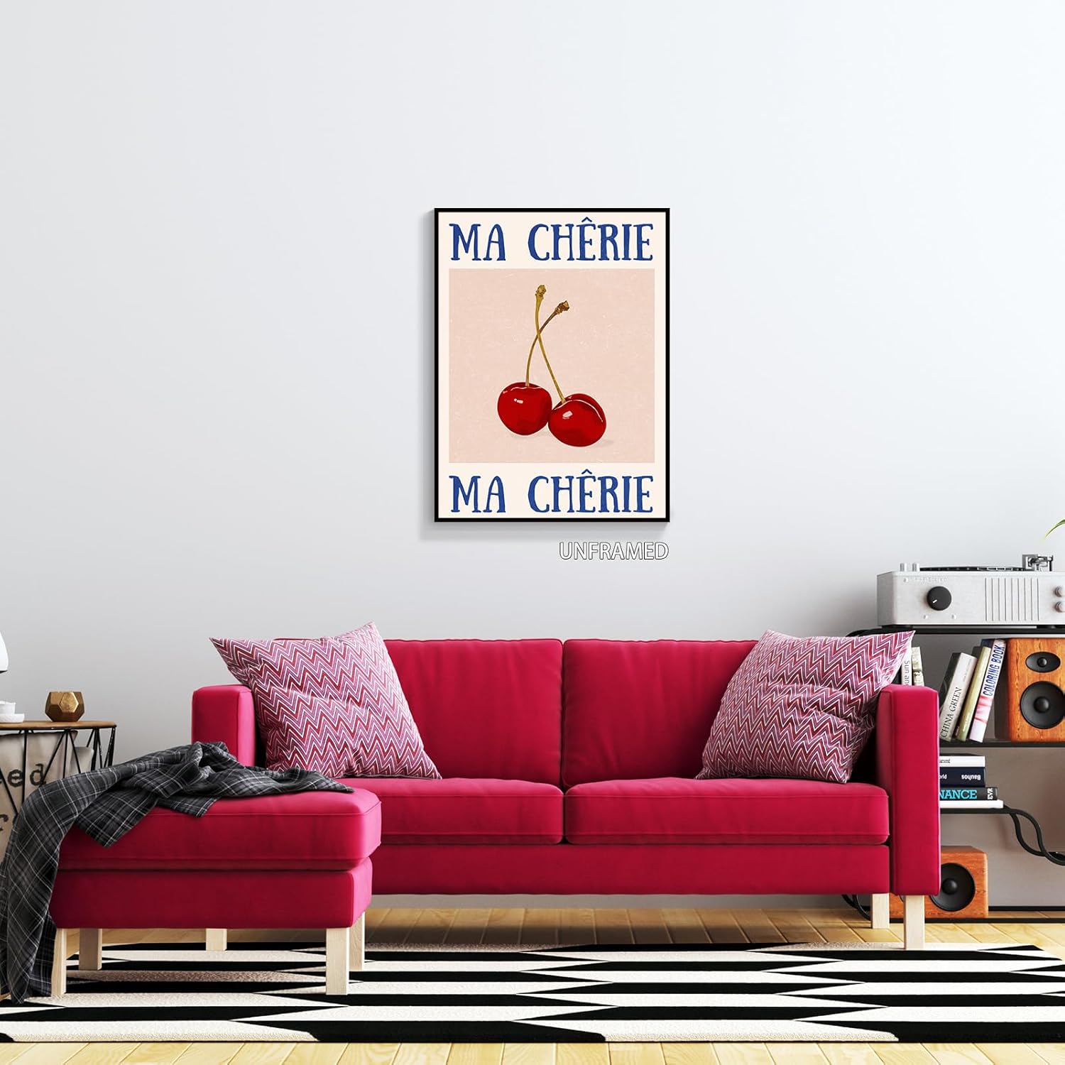 Yostyle Lienzo decorativo retro de cereza funk, pósteres vintage de los años 70 rojo y azul para estética de habitación, impresión de imagen de