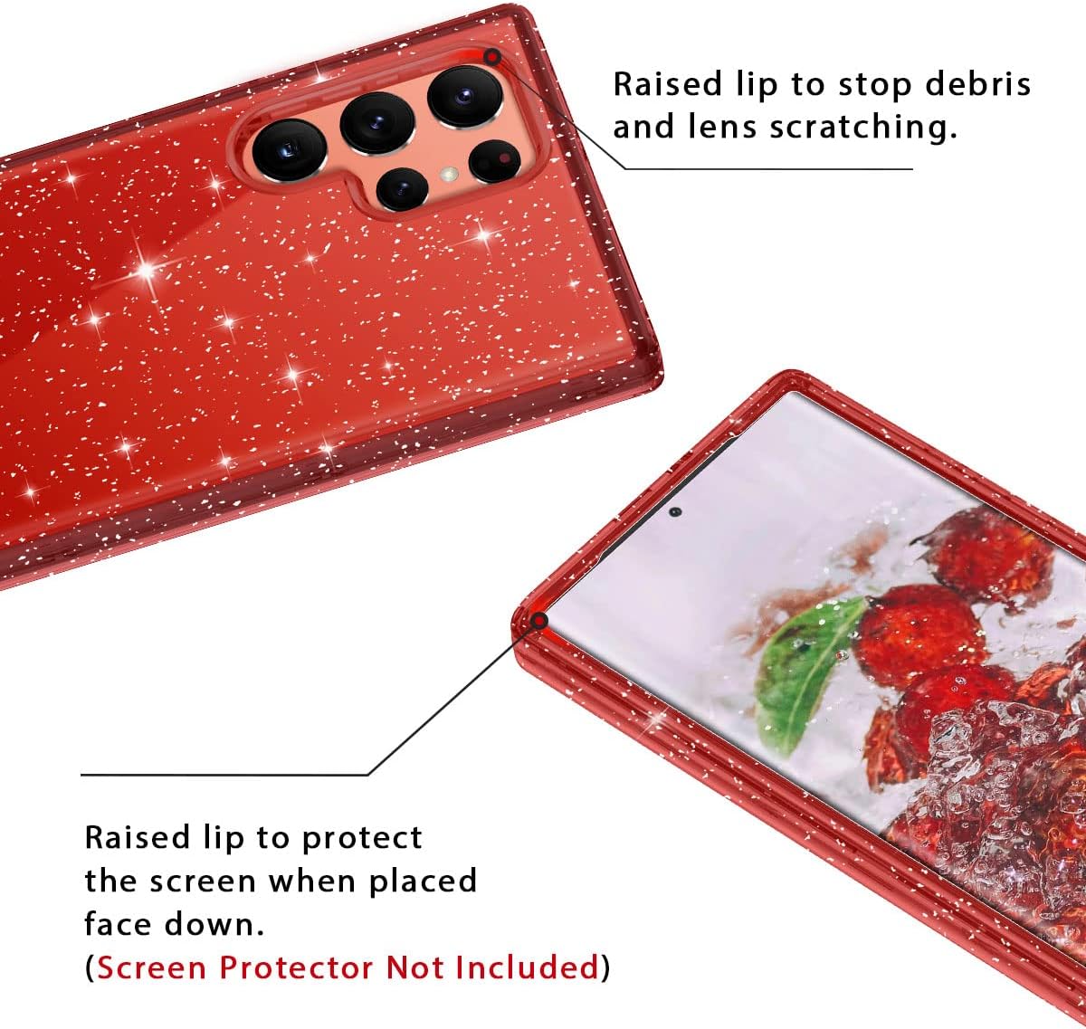 Lamcase Funda protectora híbrida de tres capas para Samsung Galaxy S22 Ultra 5G, con purpurina transparente, brillante, resistente, a prueba de