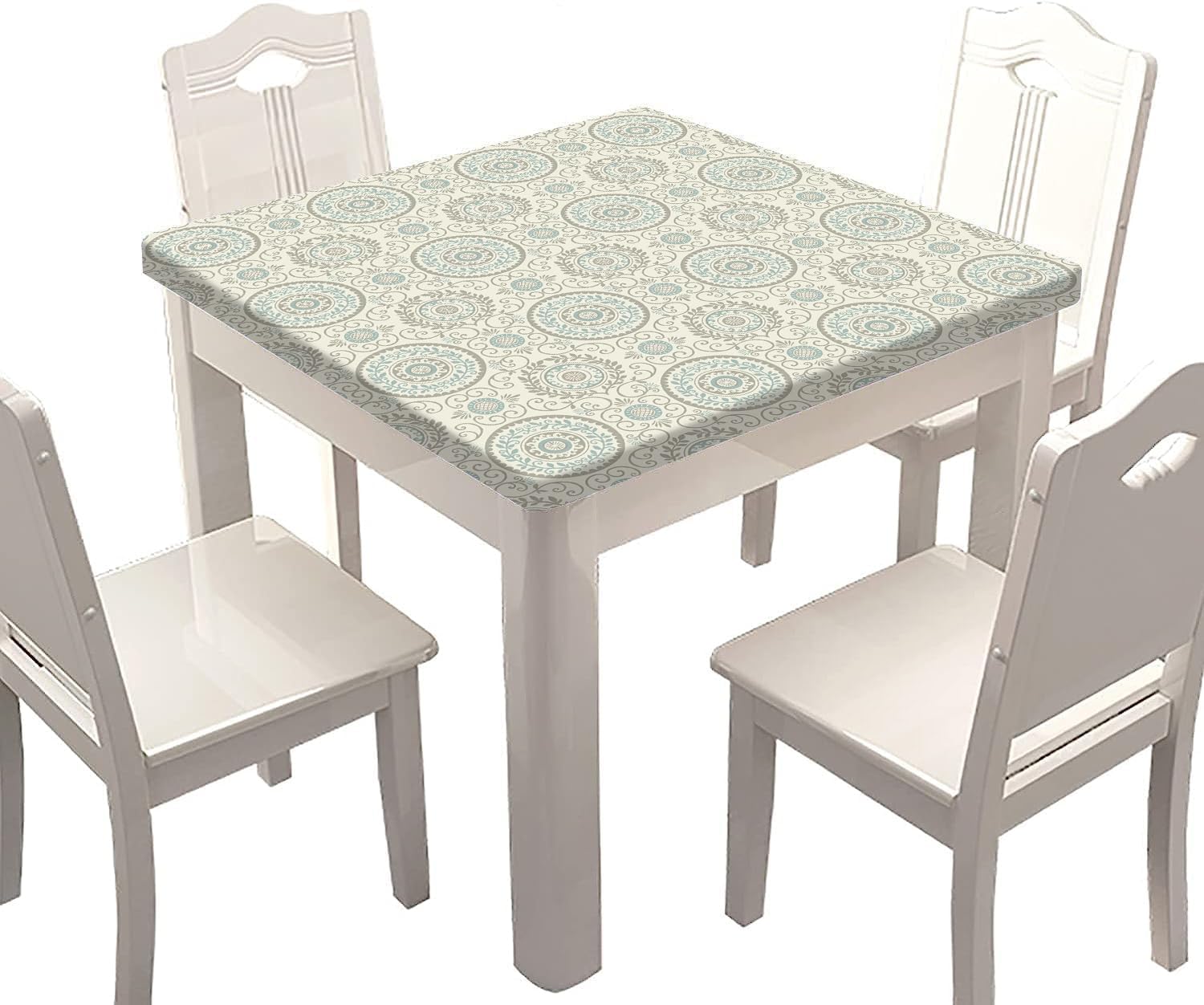 SongYi Mantel cuadrado de poliéster con borde elástico, patrón vintage, para decoración del hogar, impermeable, resistente a las manchas, para