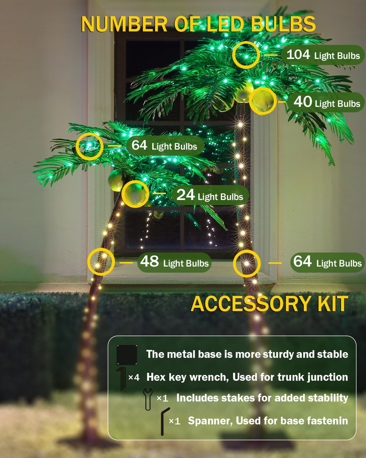 Juego de palmeras iluminadas de 5 pies y 7 pies con cocos brillantes, regulable, certificado UL, impermeable, ideal para decoración de interiores y