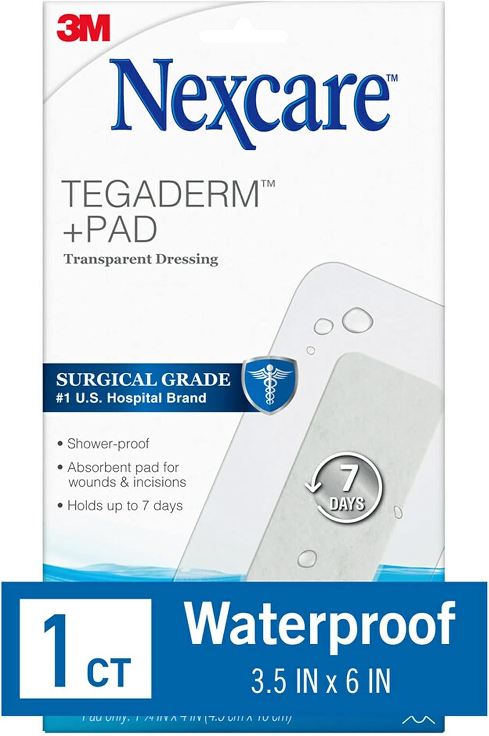 Nexcare Tegaderm – Apósito transparente con almohadilla, película con almohadilla, almohadilla absorbente absorbe el líquido y no se adhiere a tu