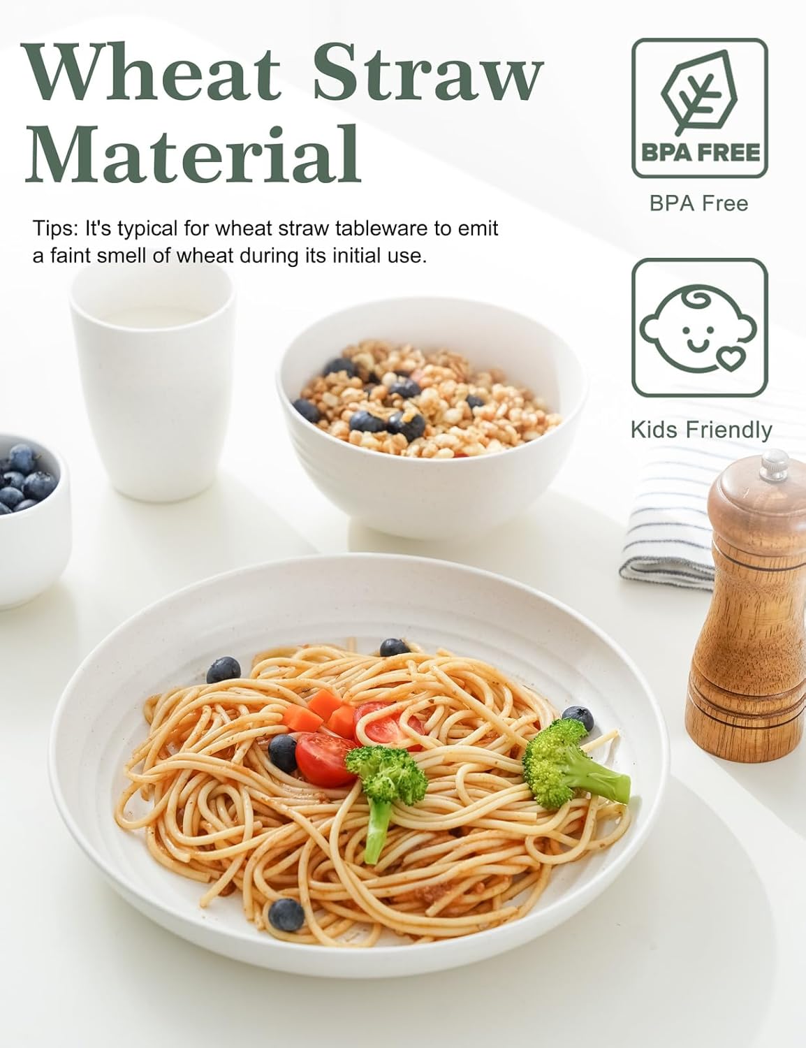 GENLGE Juego de 8 platos de paja de trigo de 10 pulgadas, platos de cocina aptos para microondas, platos reutilizables irrompibles para exteriores,