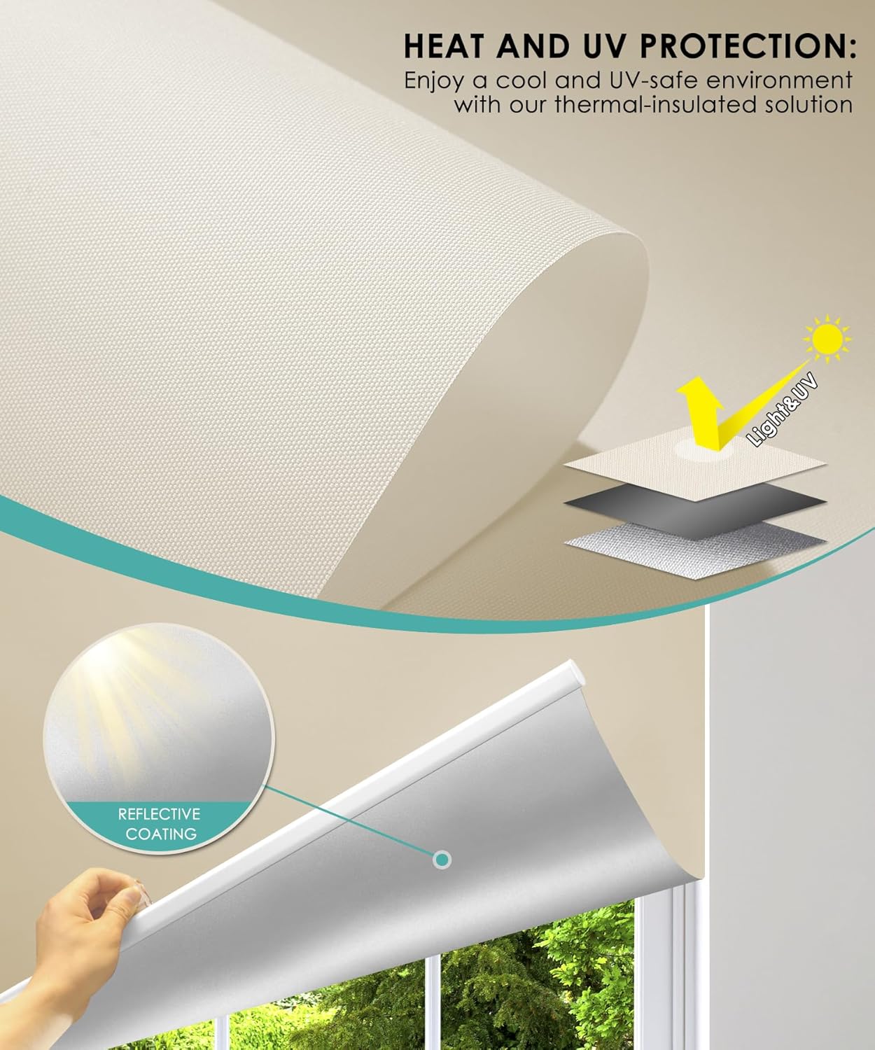 BlinDecor Persianas enrollables 100 % opacas para ventanas, sin cordón, con protección UV, persianas de puerta para hogar, beige, 27 x 72 pulgadas