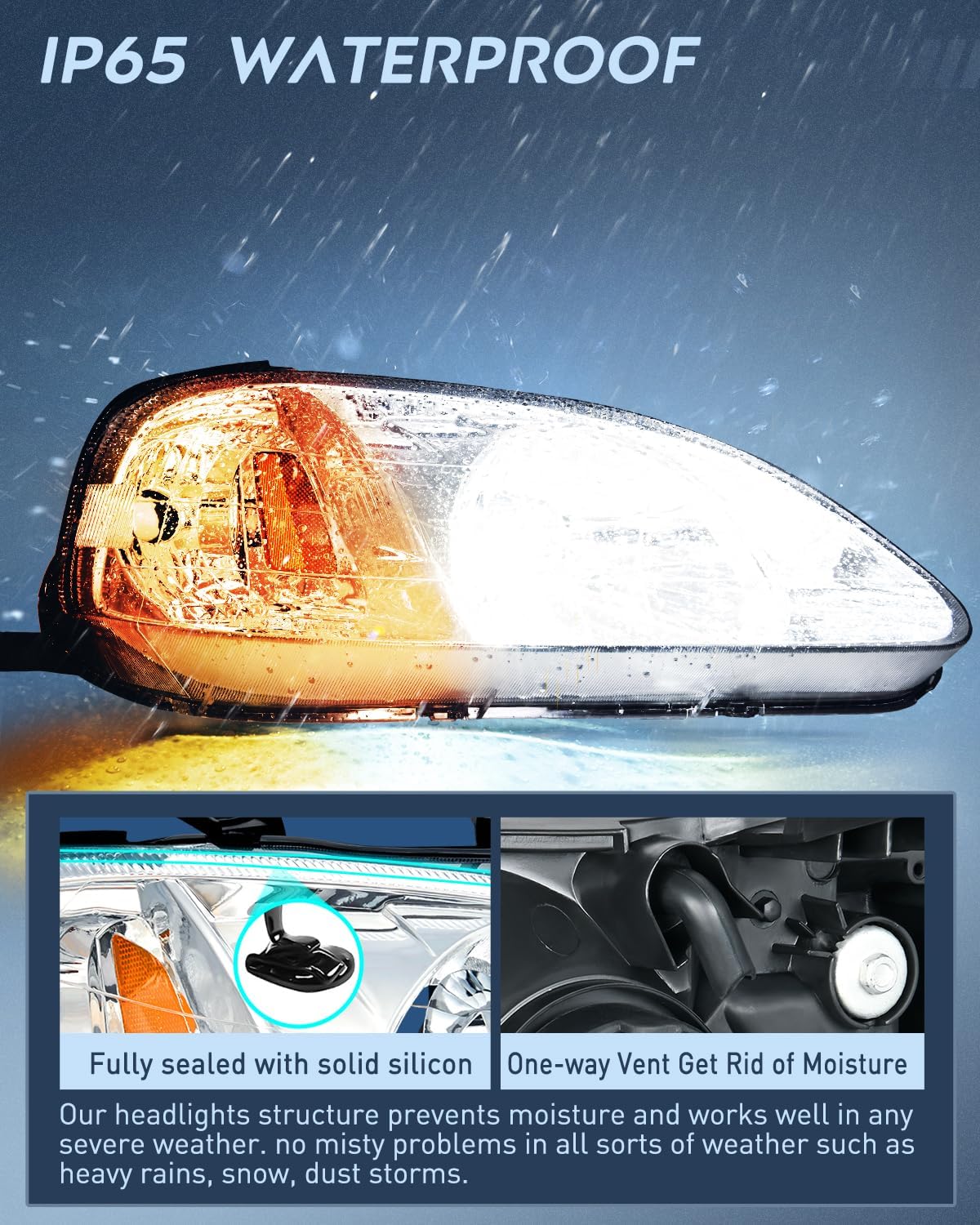 Nilight Conjunto de faros delanteros compatible con Honda Civic 1999 2000, carcasa cromada, reflector ámbar, lente transparente mejorada, lado del