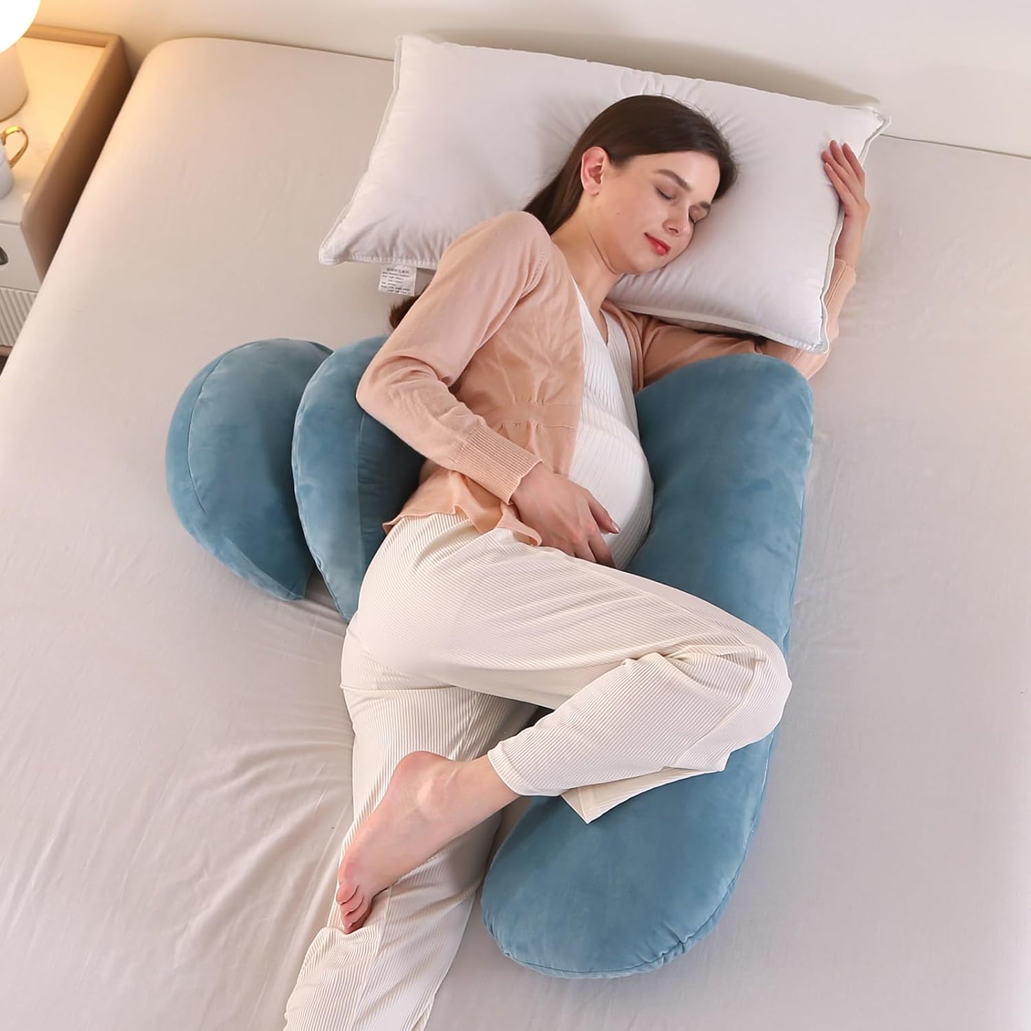 Almohadas de terciopelo para dormir, almohada de maternidad, almohada corporal de embarazo para espalda, piernas, vientre, caderas de mujeres