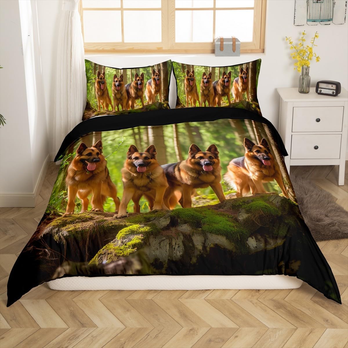 Feelyou Juego de ropa de cama con diseño de pastor alemán para niños y adultos, funda de edredón de perro mascota amante de perros, decoración de