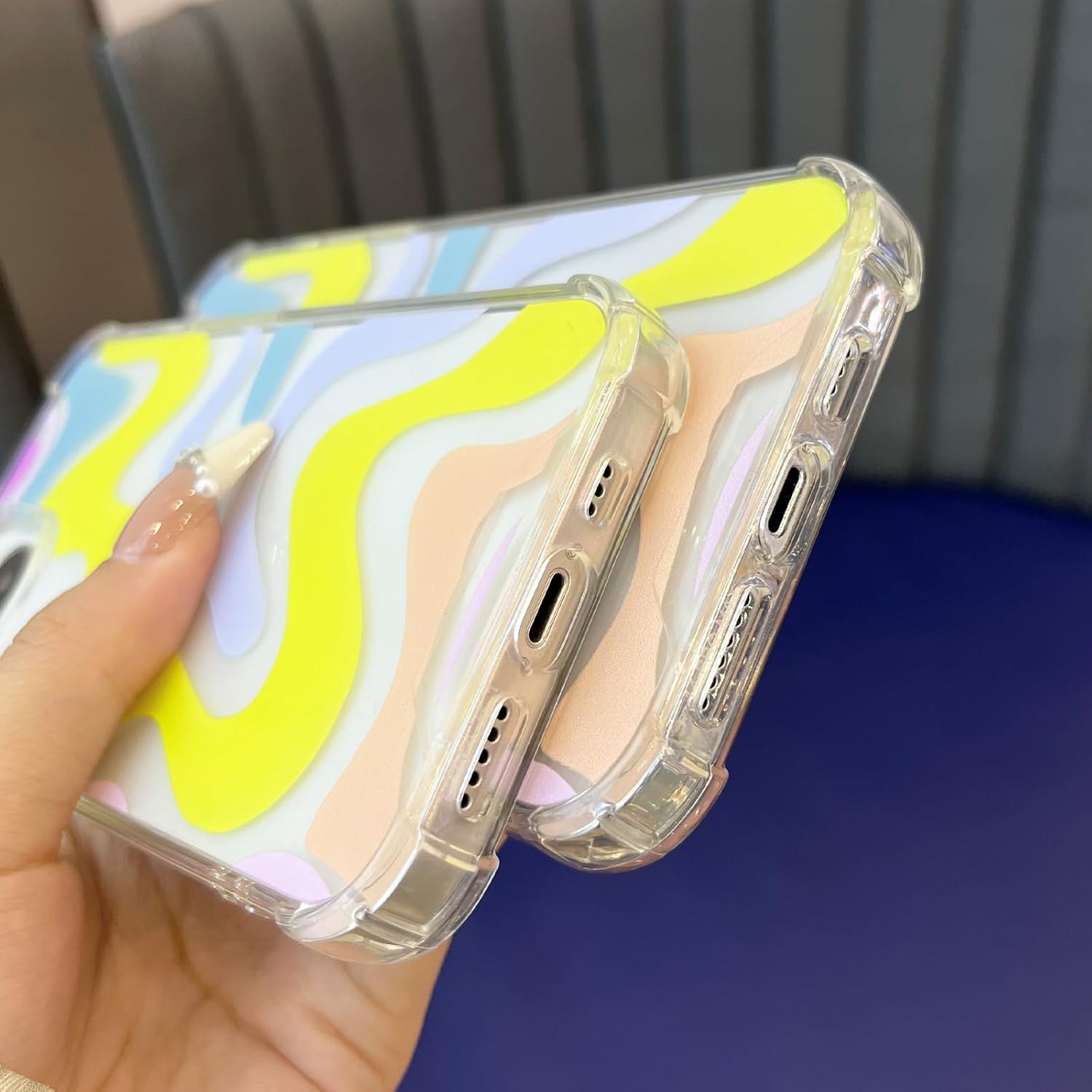 Ginkgonut Funda compatible con iPhone 14 Pro, diseño ondulado simple y simple para mujeres y niñas, funda de TPU suave + protección de policarbonato