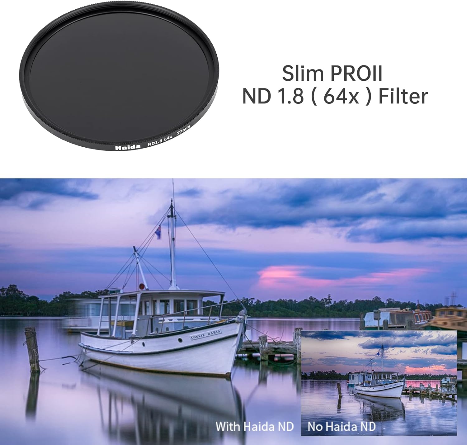 Haida Filtro ND1.8 (64x) para cámara de 6 paradas Slim Pro II de vidrio óptico multicapa impermeable, resistente a los arañazos, densidad neutra,