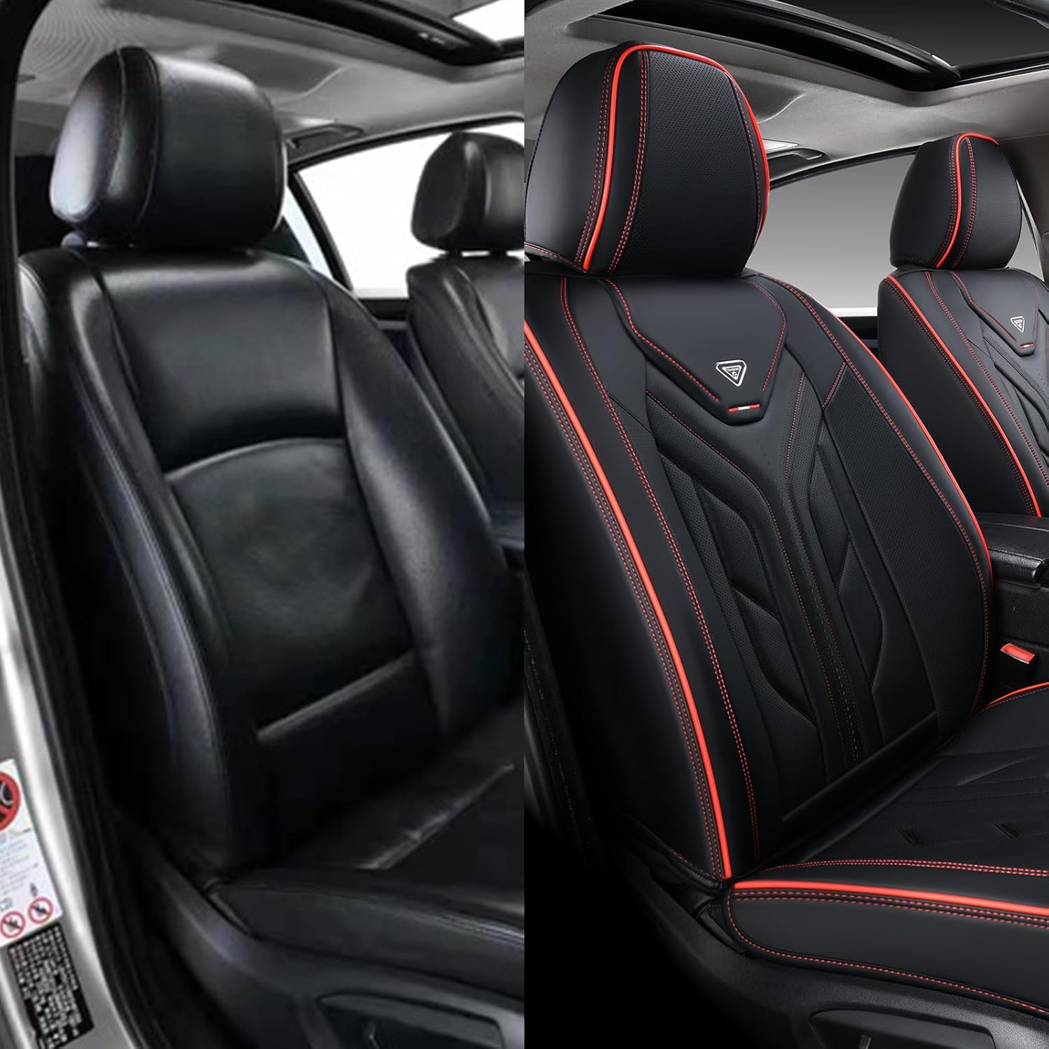 Coverado Fundas de asiento delantero de automóvil, 2 fundas de asiento de cuero para automóviles, protector de asiento de automóvil, solo accesorios