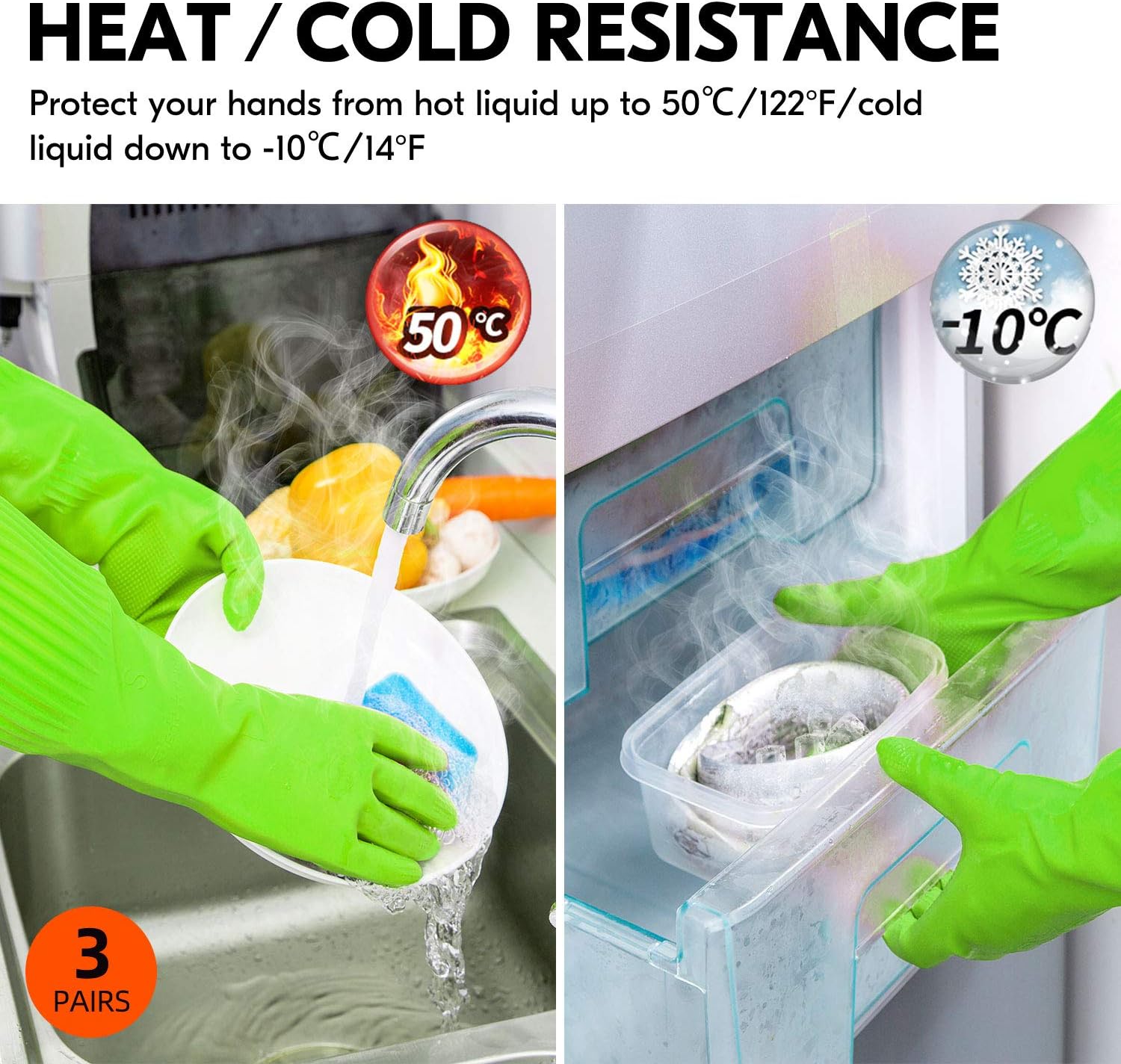 Vgo… Dishwashing Gloves, Reusable Household Gloves, Kitchen Gloves, Long Sleeve(Green)