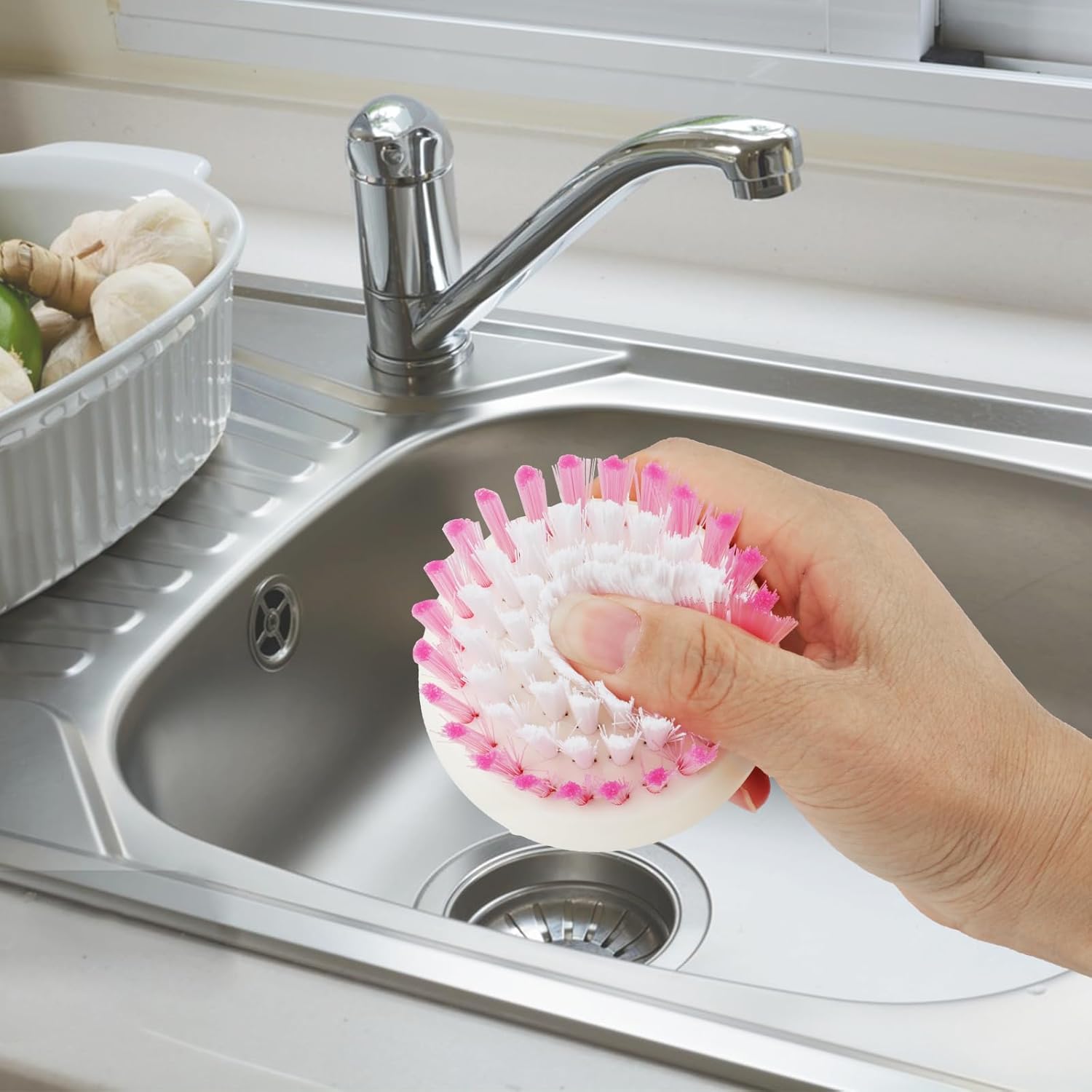 Cepillo para fregar platos con asa, paquete de 3 cepillos de cocina para platos, cepillo de limpieza de fregadero para tazón, sartén y verduras
