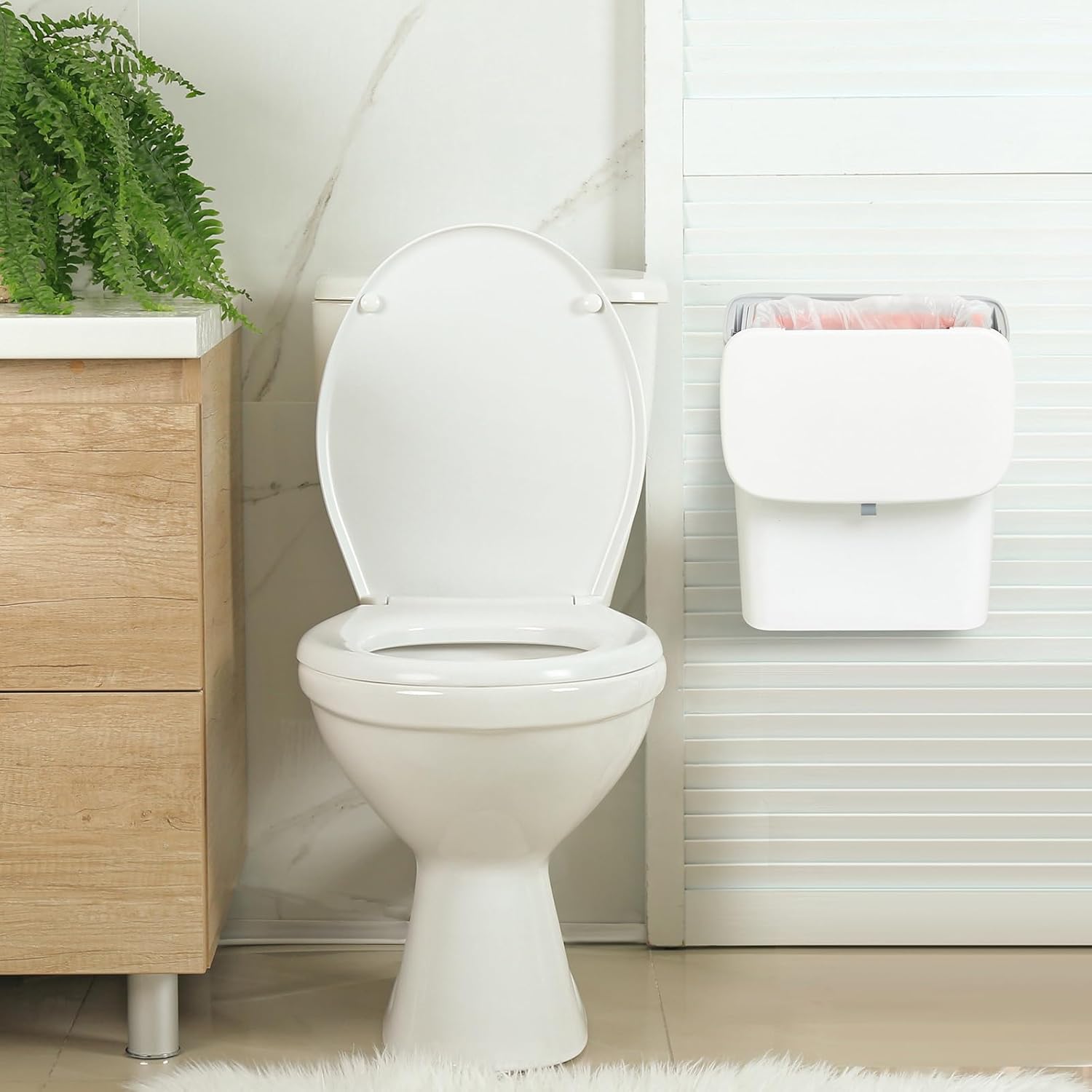 Tioncy Receptáculo de plástico para servilletas sanitarias con recipiente extraíble y 100 forros para servilletas sanitarias de 10.2 x 6.3 x 11.6