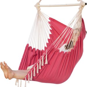 PNAEUT Silla hamaca columpio con borla hecha a mano, flecos de macramé hechos a mano, para colgar en interiores y exteriores (rosa) PNAEUT Silla hamaca columpio con borla hecha a mano, flecos de macramé hechos a mano, para colgar en interiores y exteriores (rosa)