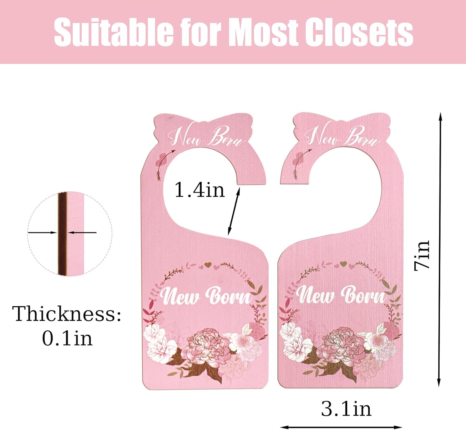 Divisores de armario para bebé, paquete de 8 unidades de flores rosas de madera de doble cara para ropa de bebé, organizador de tamaño de ropa de