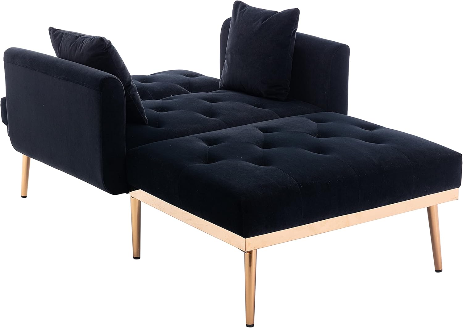 HomSof Sofá cama de terciopelo con respaldo ajustable y acolchado grueso, silla reclinable convertible con patas de metal dorado rosa