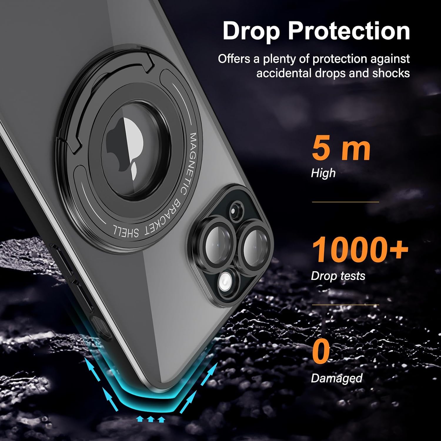LONTECT Funda para iPhone 15 con soporte de anillo magnético, a prueba de golpes, protección contra caídas, antiarañazos, ajuste delgado,