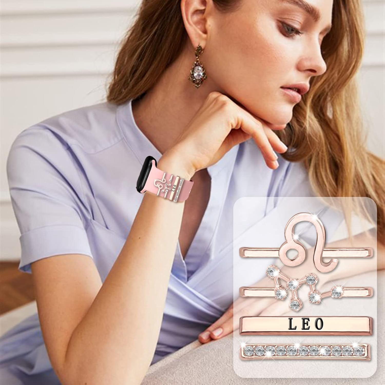 Anillos decorativos de 12 constelaciones compatibles con correas de silicona de Apple Watch de 1.929 in, 1.772 in, 1.732 in, 1.654 in, 1.614 in,