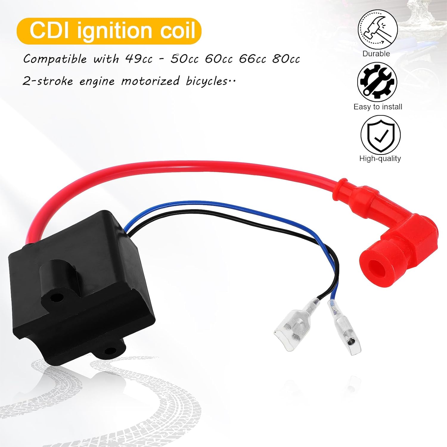 QAZAKY Bobina de encendido CDI de alto rendimiento compatible con 49cc – 50cc 60cc 66cc 80cc motor motor de 2 tiempos bicicleta motorizada con