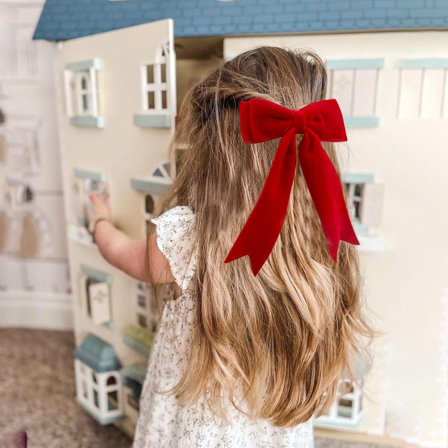 4 lazos de terciopelo para el cabello para niñas, pinzas para el cabello rojo, lazos largos para cola de caballo, accesorios para el cabello para
