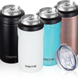 COKTIK Enfriador de latas aislado 5 en 1, paquete de 4 enfriadores de latas delgadas de doble pared para latas regulares o delgadas de 12 onzas y COKTIK Enfriador de latas aislado 5 en 1, paquete de 4 enfriadores de latas delgadas de doble pared para latas regulares o delgadas de 12 onzas y
