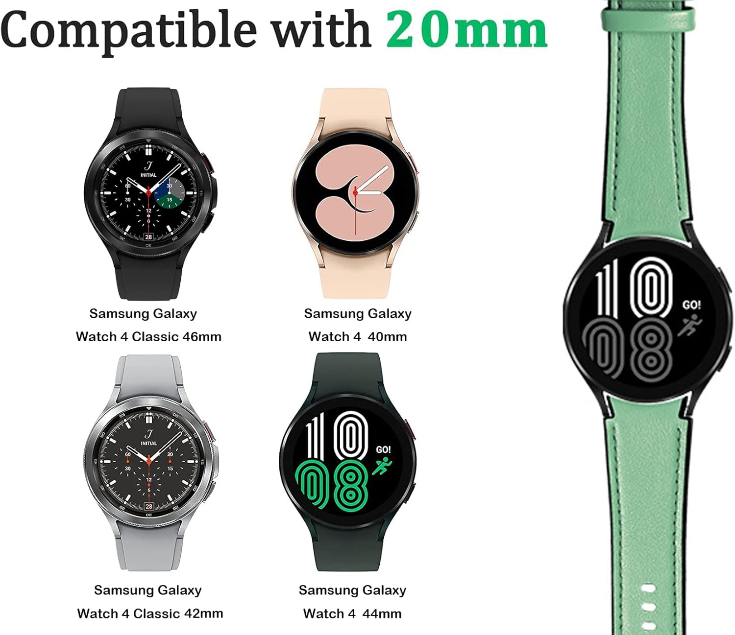 Correas de piel sintética compatibles con Samsung Galaxy Watch 4 Band 1.575 in 1.732 in 0.787 in, correa deportiva ajustable de repuesto para Galaxy